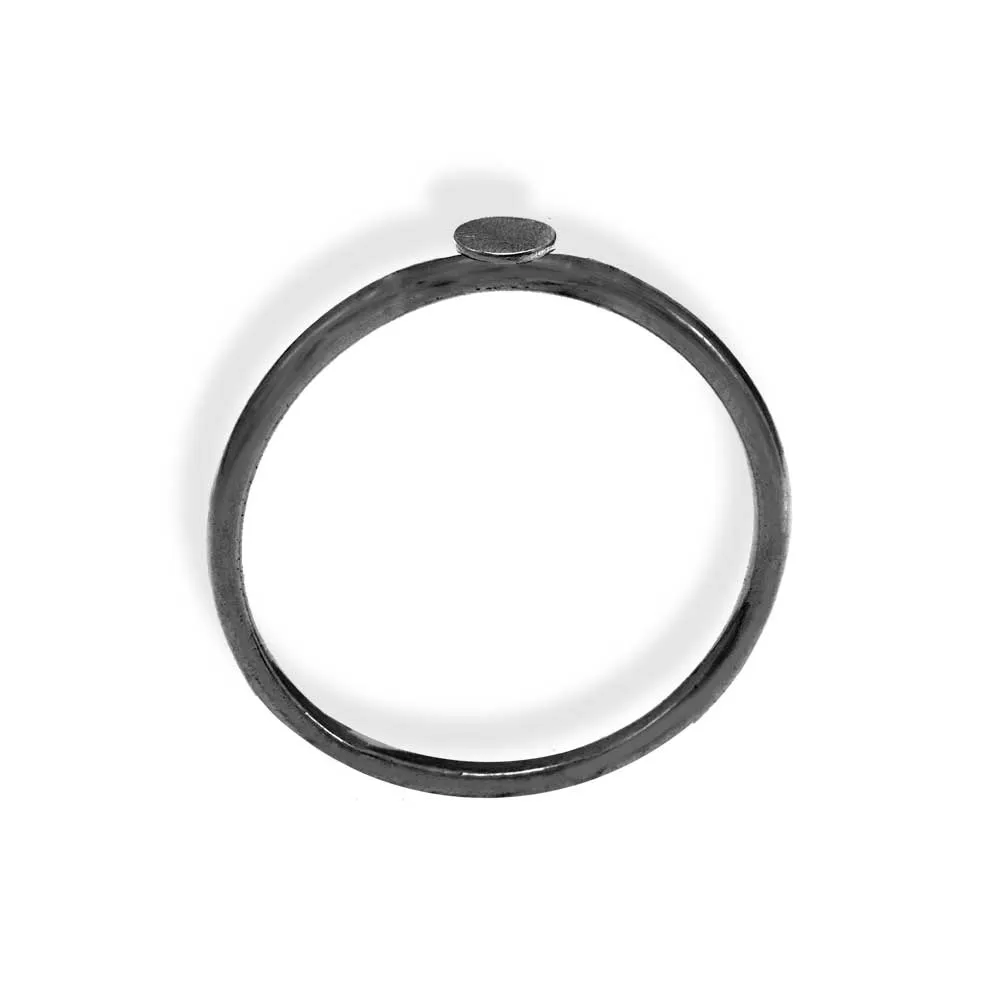 Handmade Black Plated Silver Thin Ring With Medium Disk