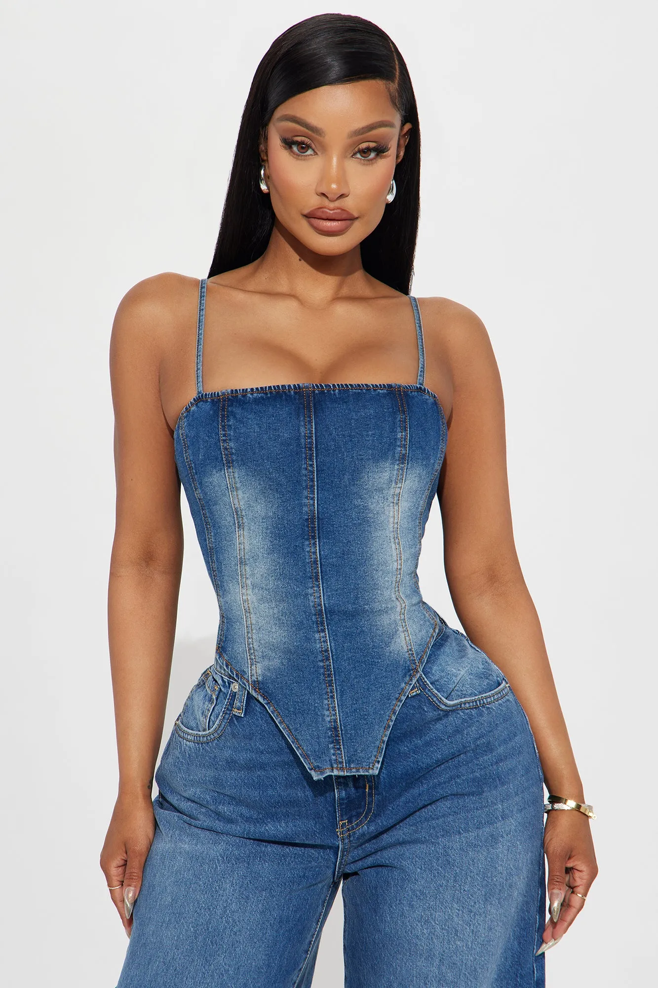 Harley Denim Corset Top - Medium Wash