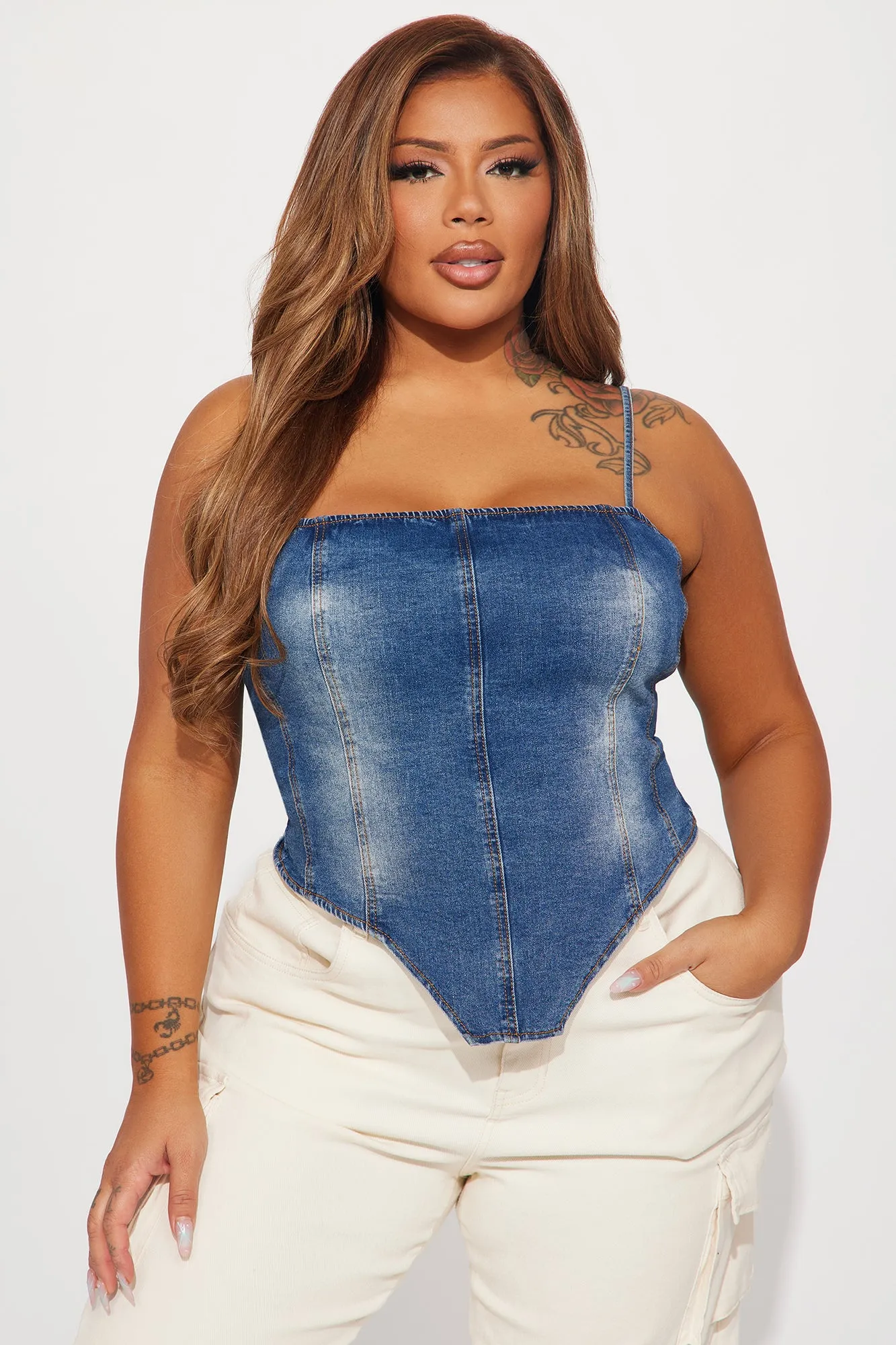 Harley Denim Corset Top - Medium Wash