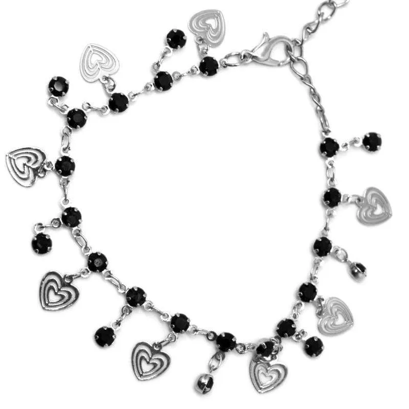 Hearts Desire Black Rhinestone Bracelet