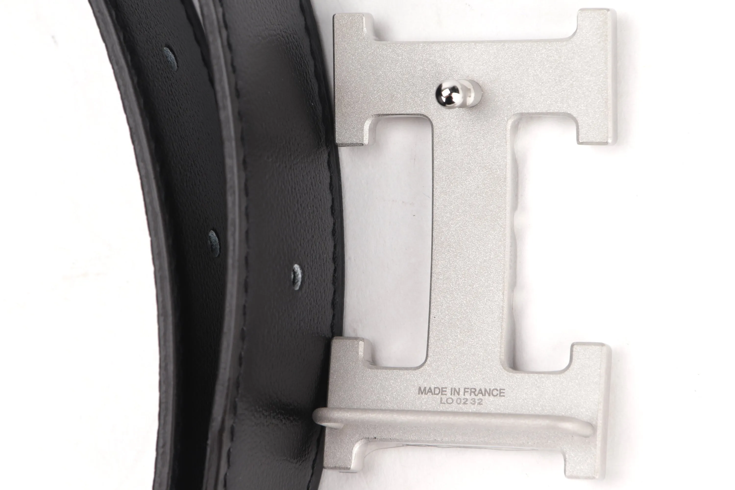 HERMES 90CM X 3.2CM SILVER H GOURMETTE BUCKLE BELT BLACK & GRIS MEYER COLOR, WITH DUST COVER & BOX