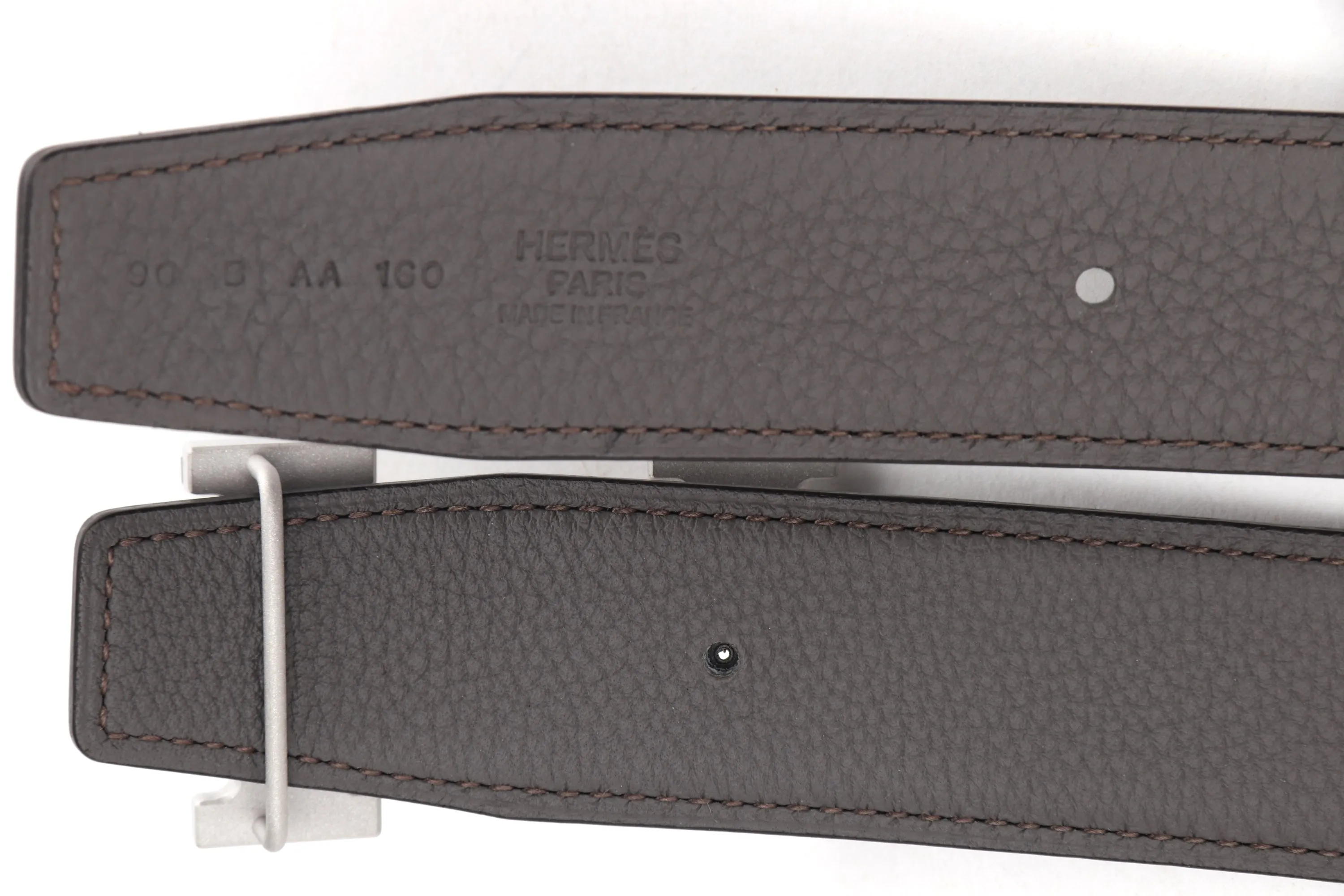 HERMES 90CM X 3.2CM SILVER H GOURMETTE BUCKLE BELT BLACK & GRIS MEYER COLOR, WITH DUST COVER & BOX