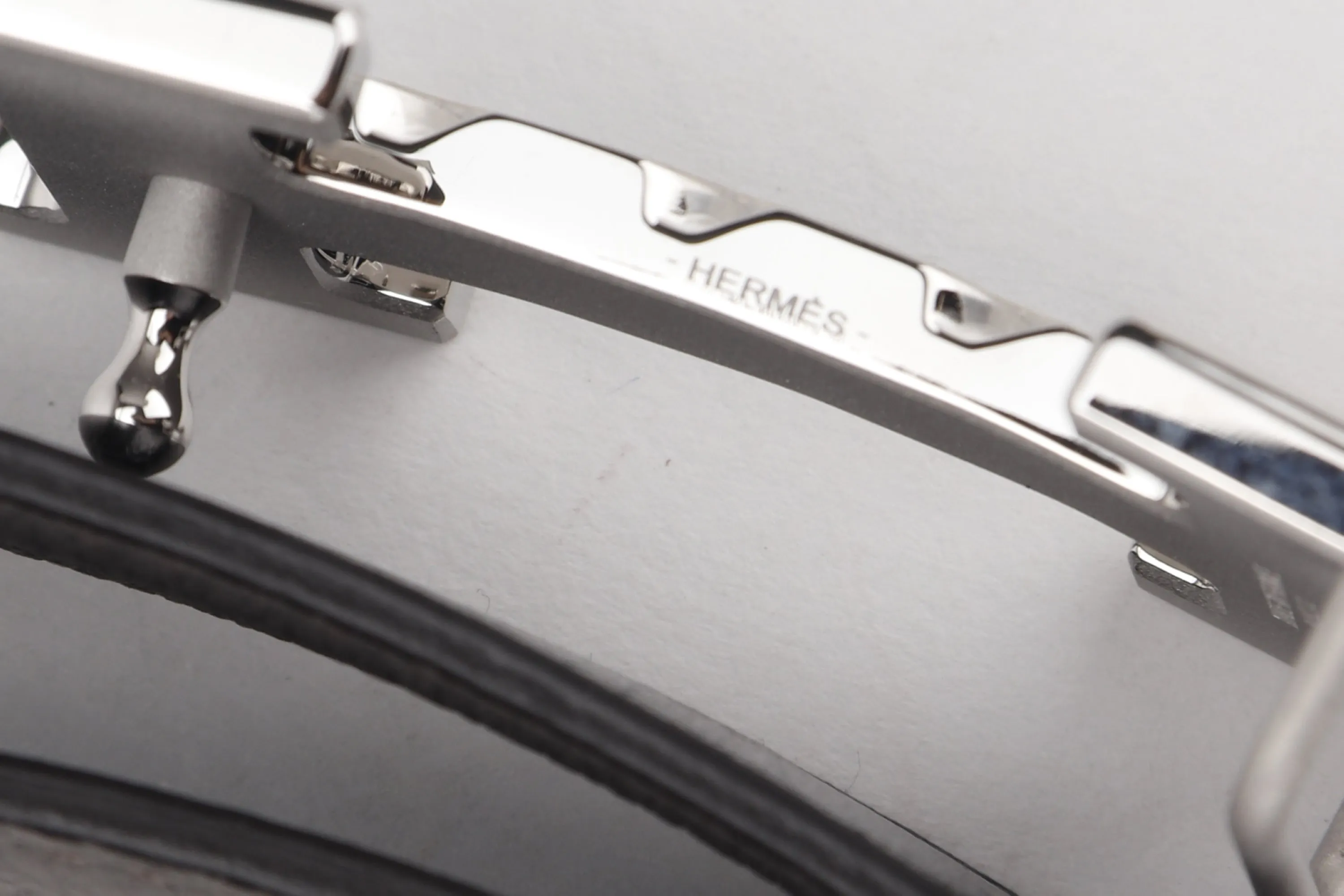 HERMES 90CM X 3.2CM SILVER H GOURMETTE BUCKLE BELT BLACK & GRIS MEYER COLOR, WITH DUST COVER & BOX