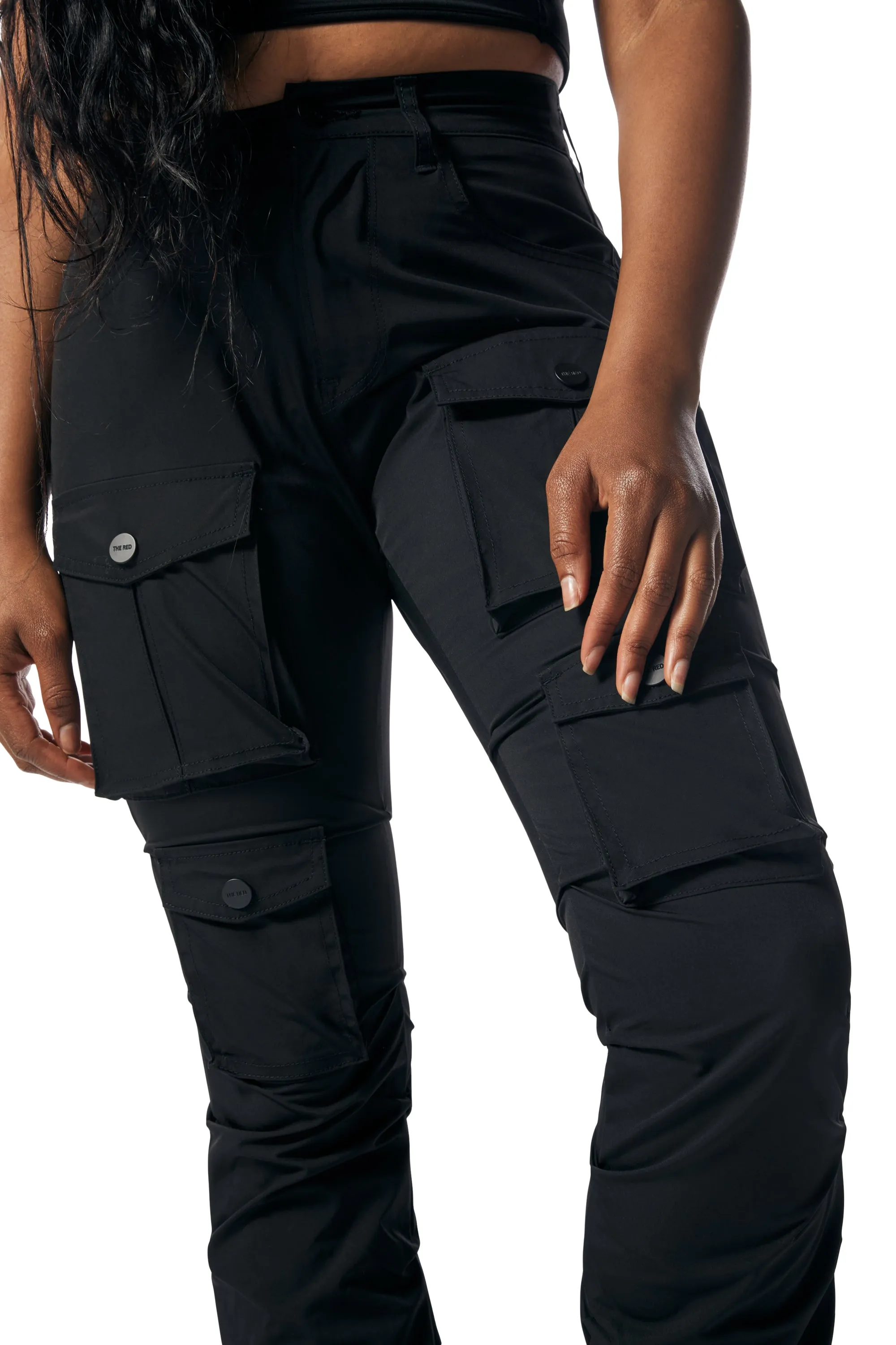 High Rise Stacked Utility Pants - Black