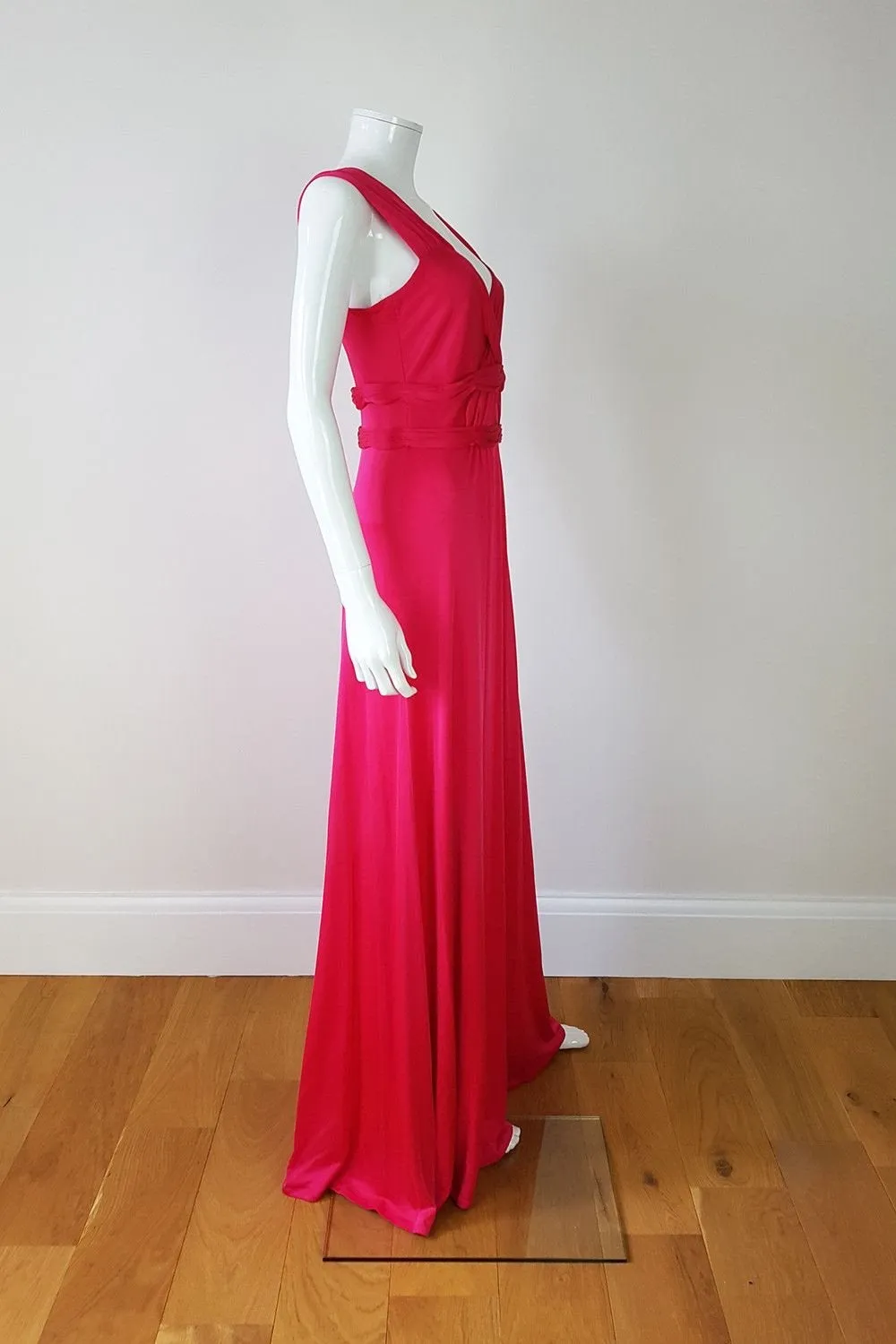 ISSA Hot Pink Jersey Silk Grecian Style Maxi Dress (UK 12)