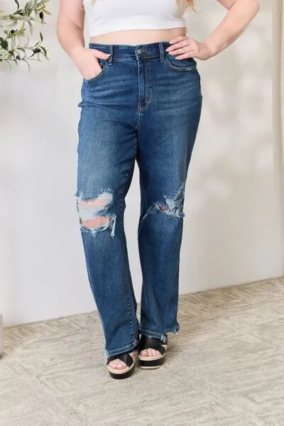 Judy Blue High Waist 90's Distressed Straight Jeans