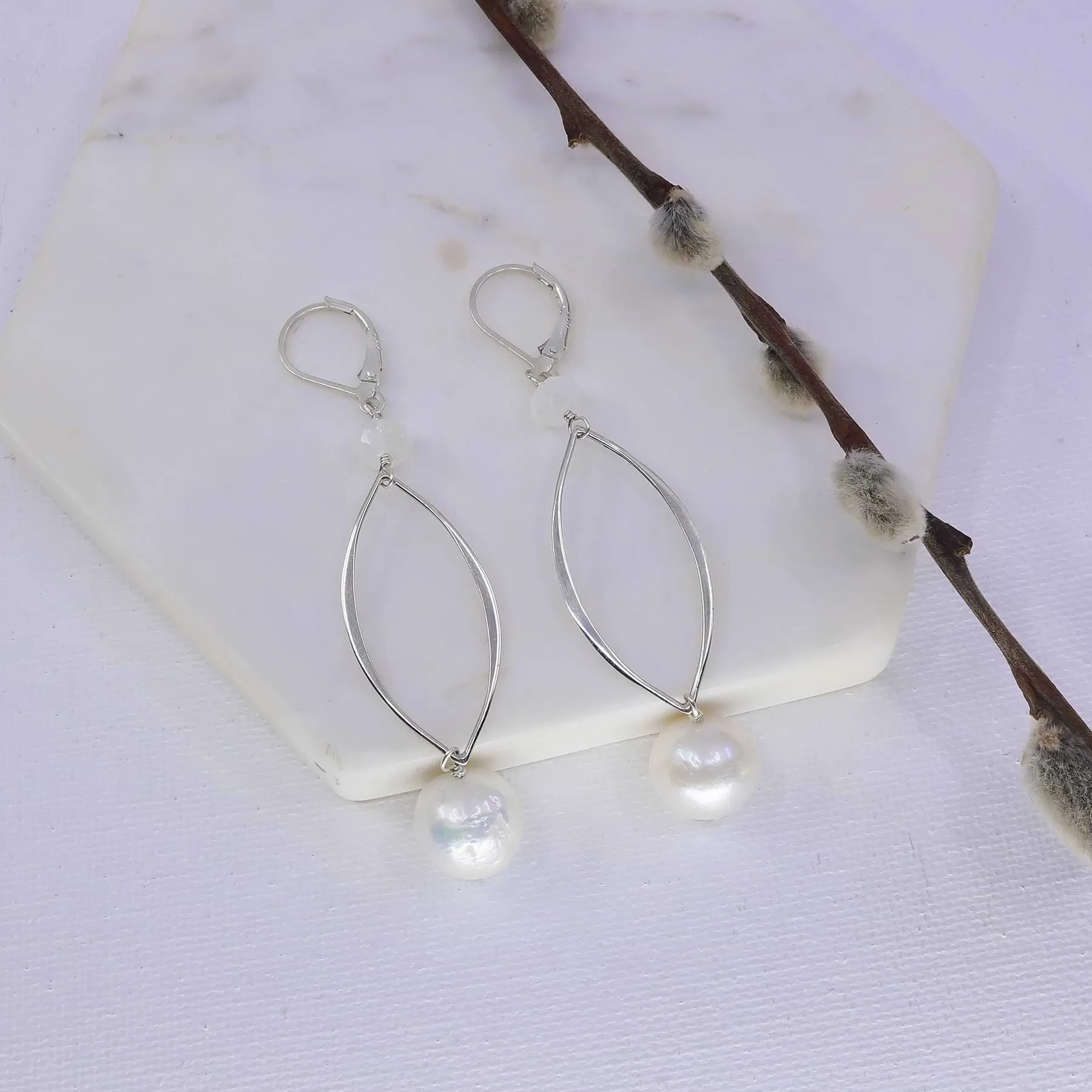 Juxtaposition - Freshwater Pearl Moonstone Sterling Silver Earrings