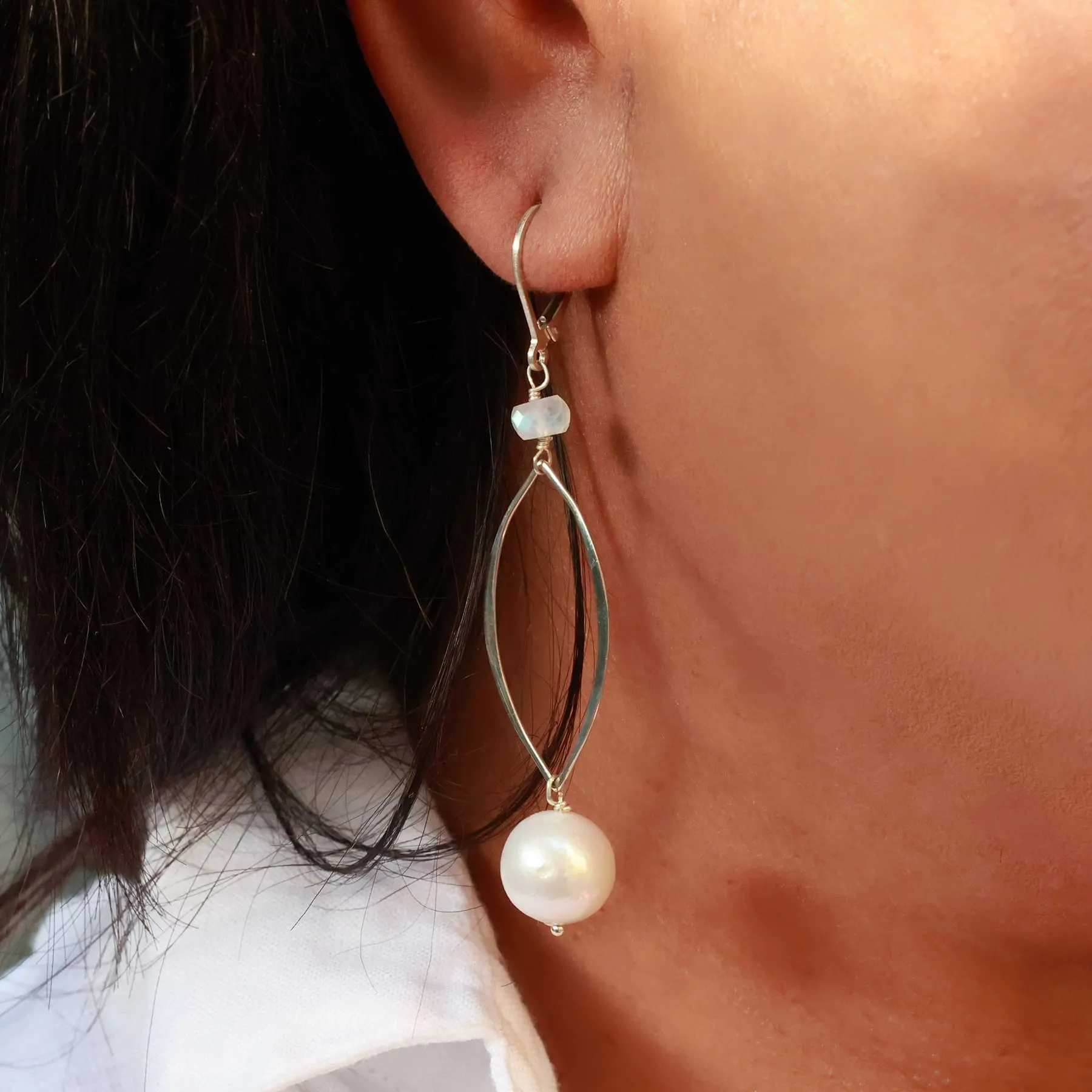 Juxtaposition - Freshwater Pearl Moonstone Sterling Silver Earrings