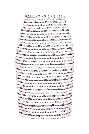 Knee-Length Pencil Skirt in Black and White Striped Tweed - Penny