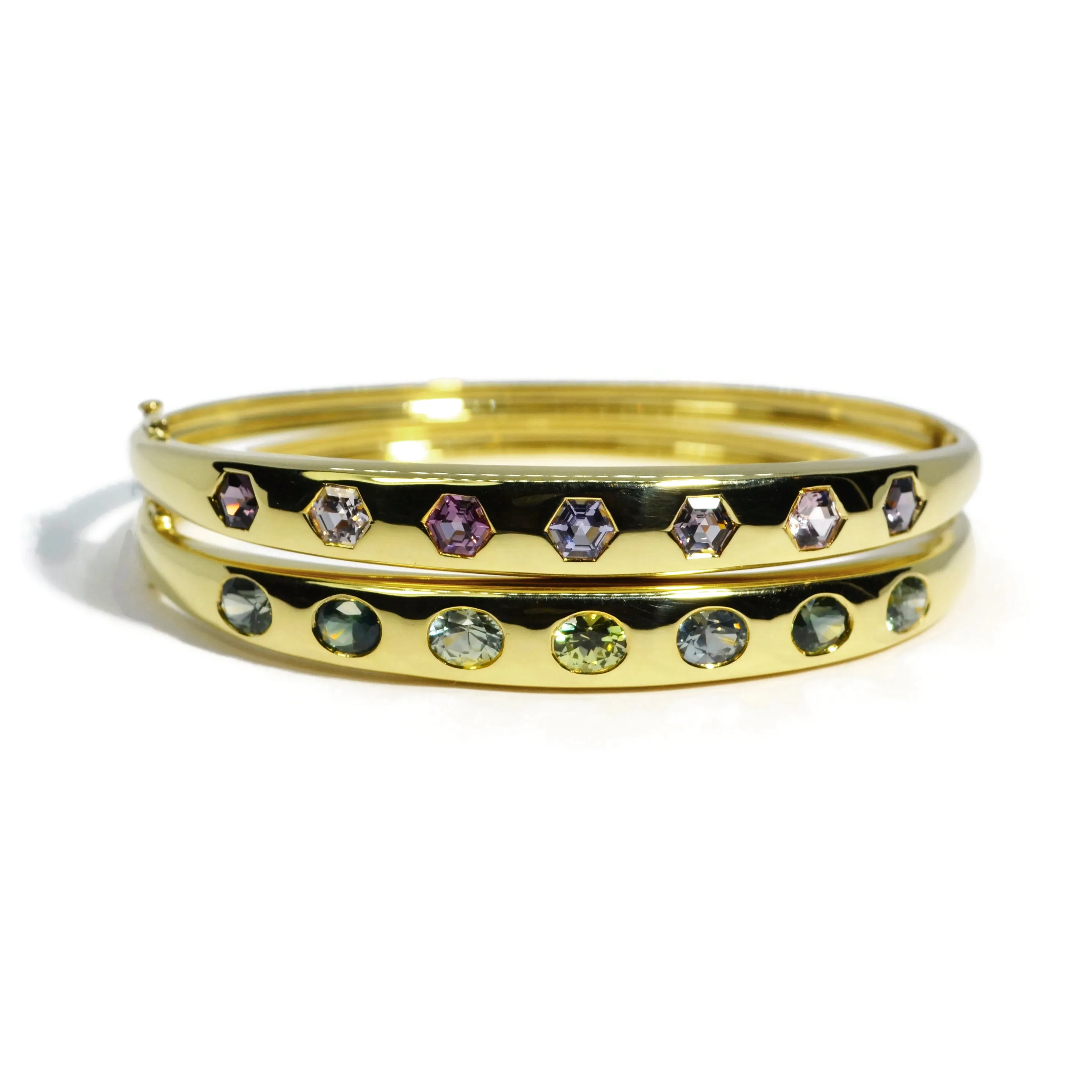 Lauren K - Odyssey Bangle Bracelet with Green Sapphires, 18k Yellow Gold