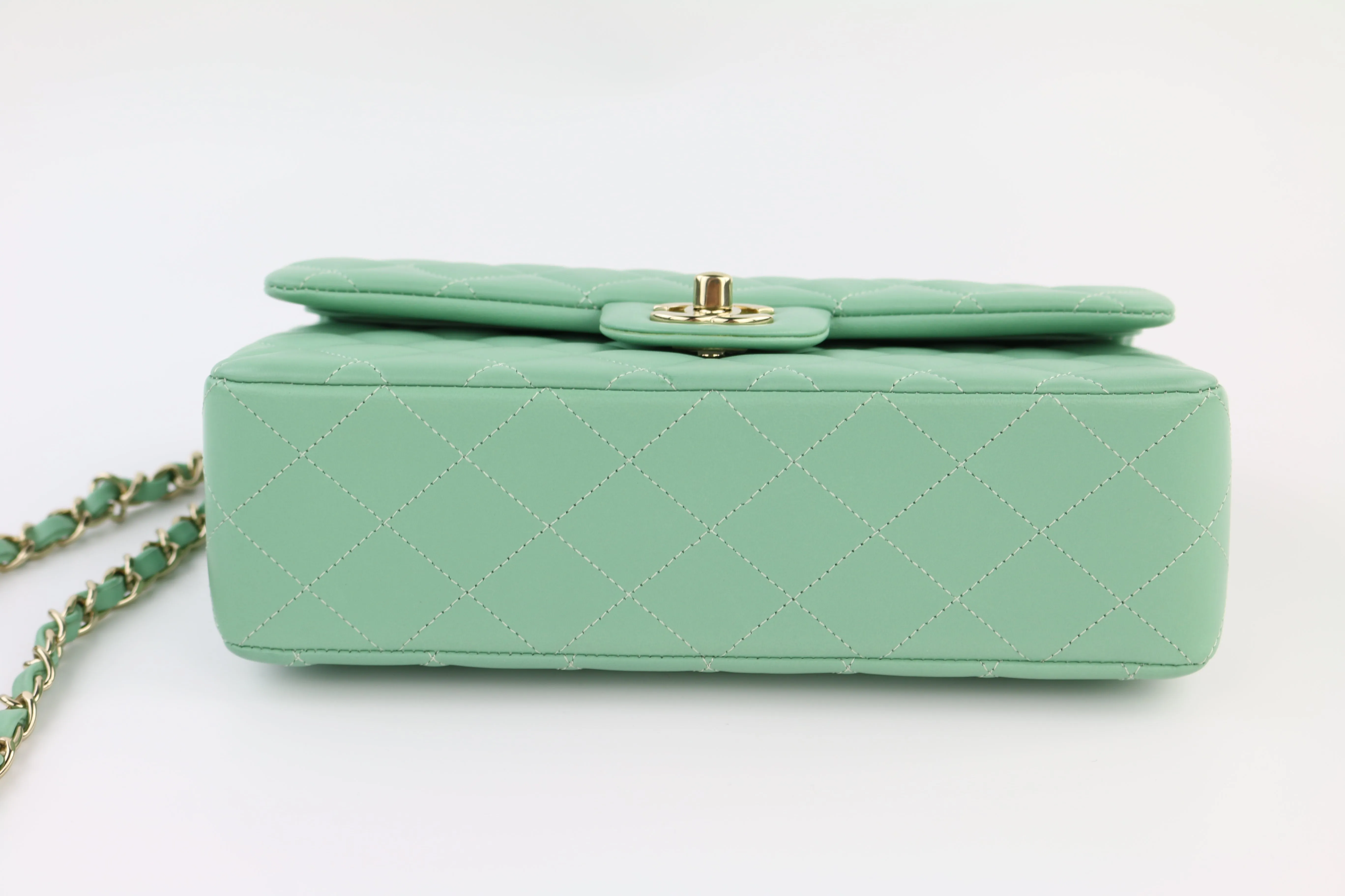 Light Green Lambskin Small Classic Flap