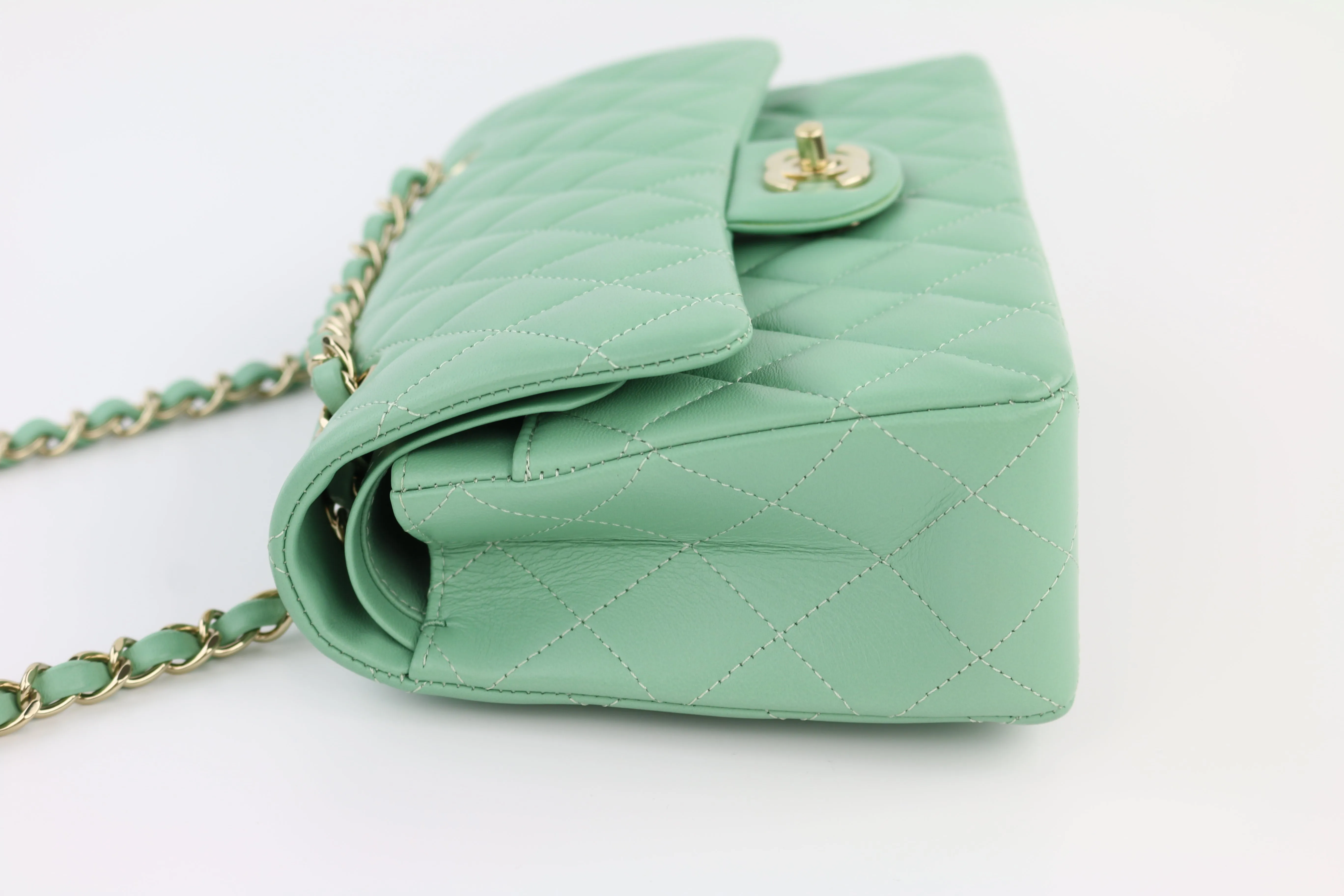 Light Green Lambskin Small Classic Flap