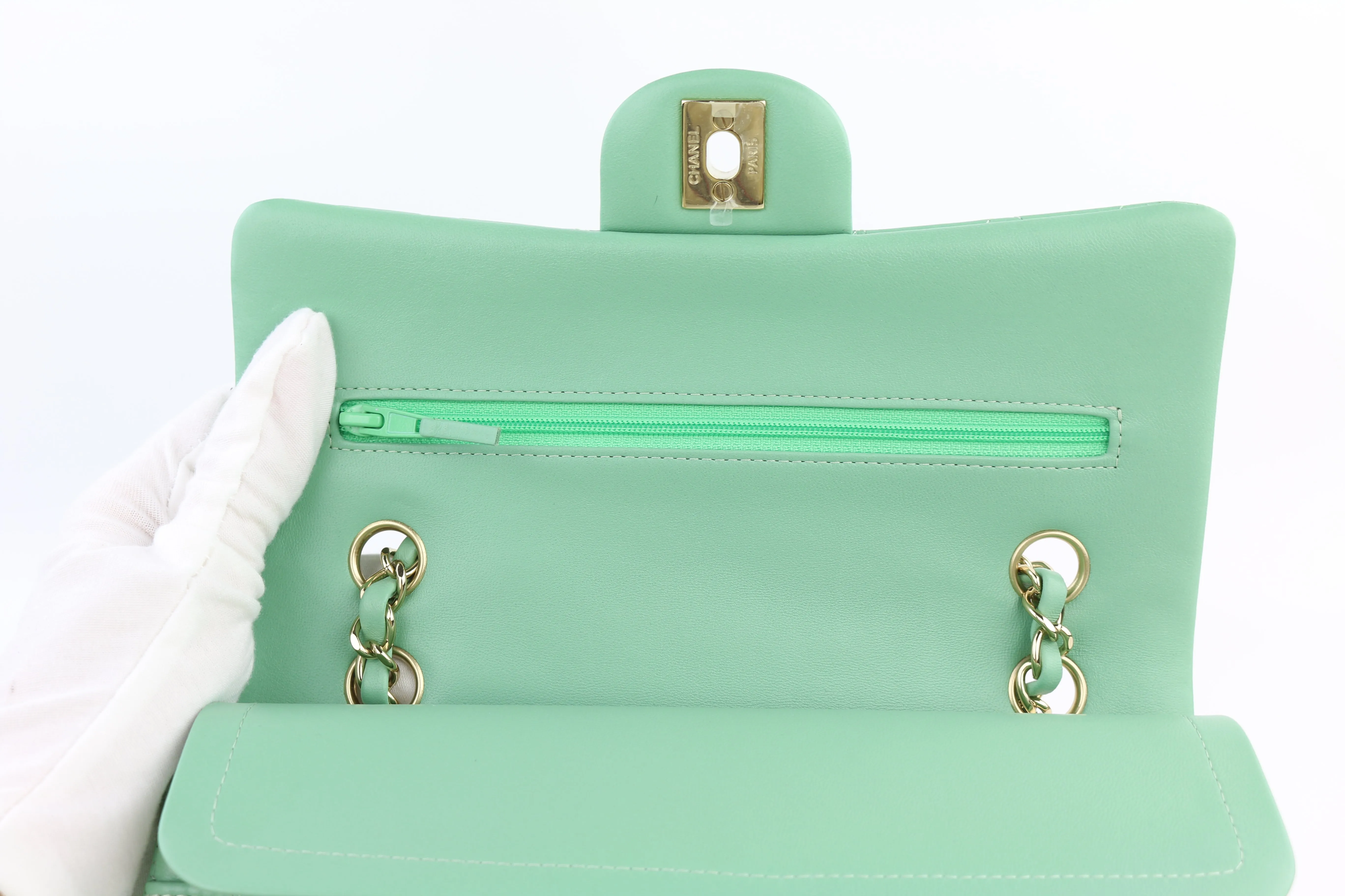 Light Green Lambskin Small Classic Flap