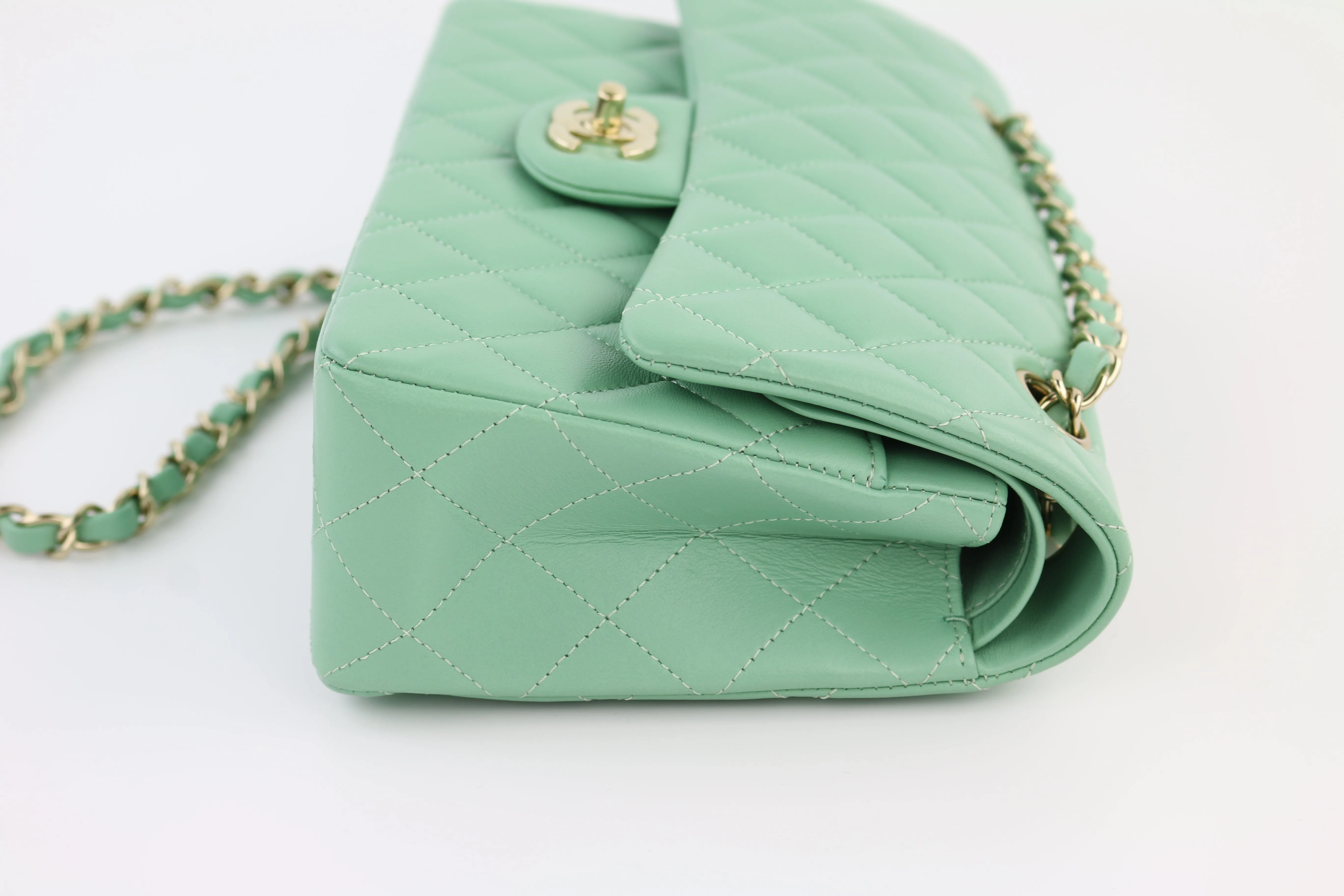 Light Green Lambskin Small Classic Flap