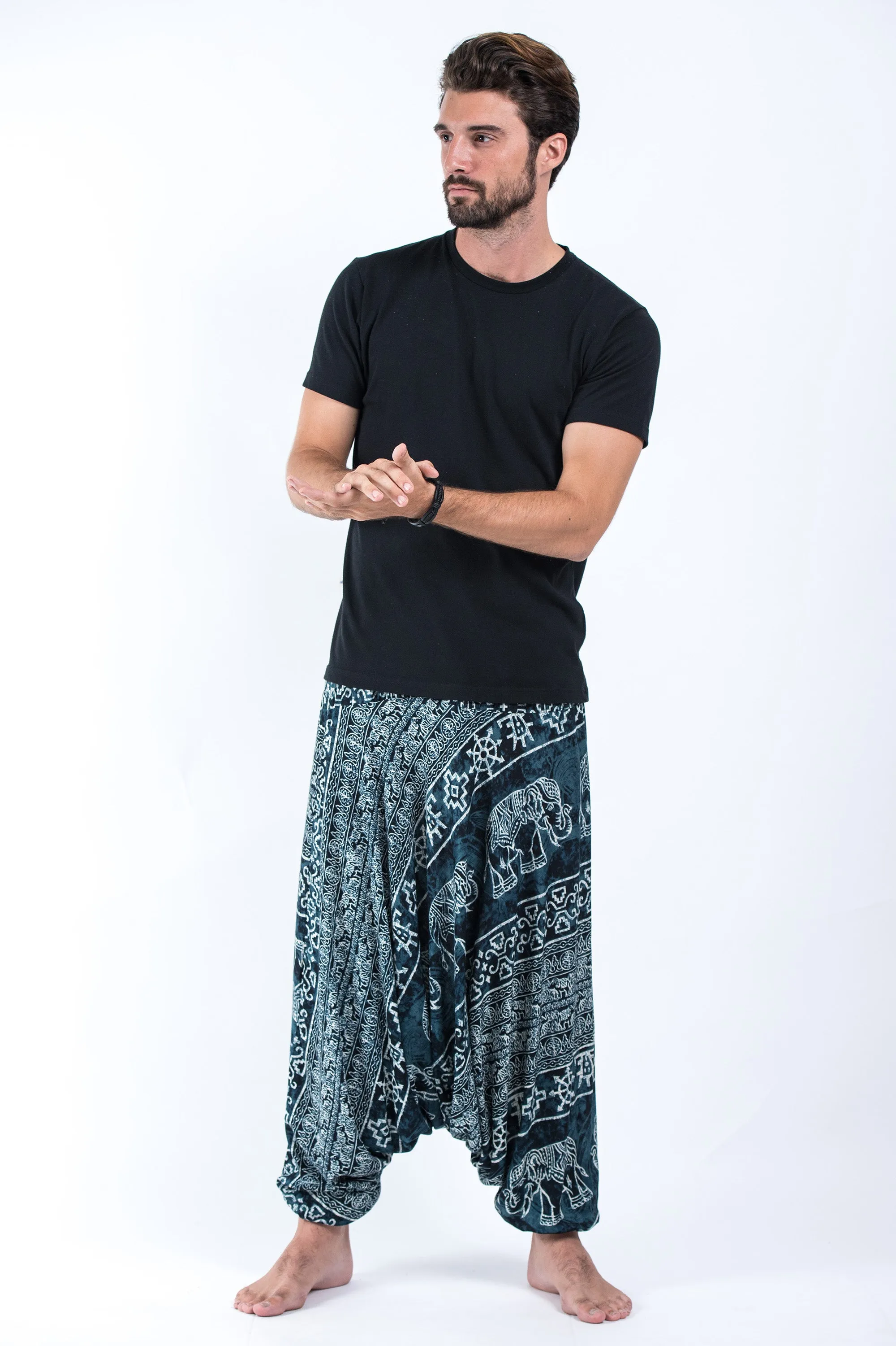 Marble Elephant Drop Crotch Men's Elephant Pants in Black