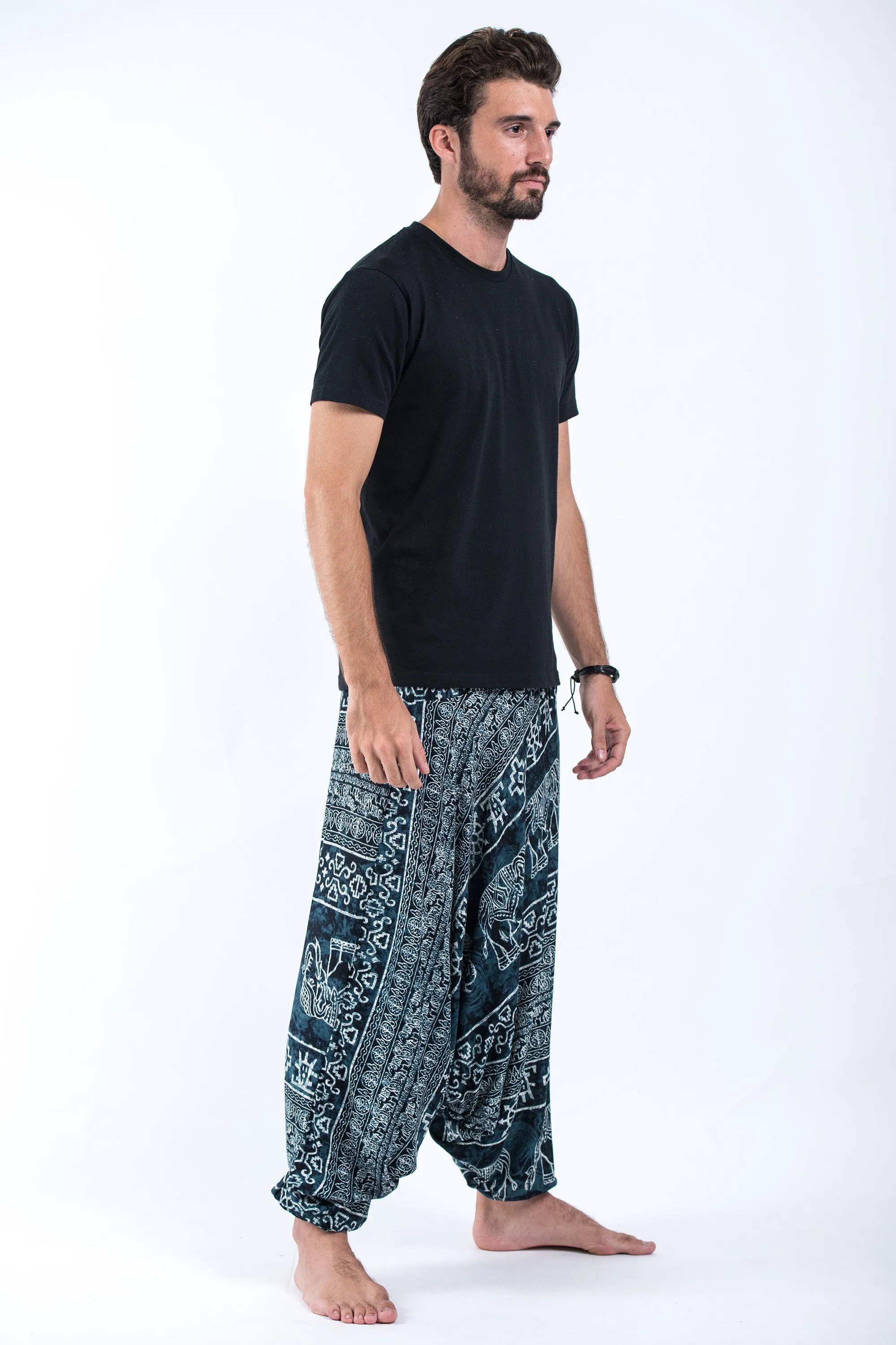 Marble Elephant Drop Crotch Men's Elephant Pants in Black