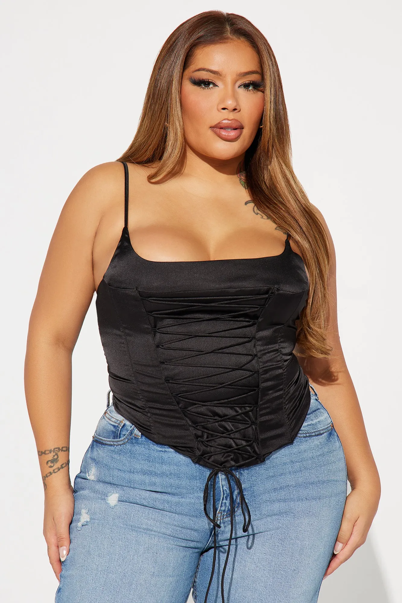 Margot Satin Corset Top - Black