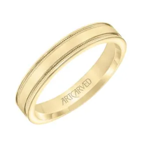 Men's 14k Gold 4mm Flat Edge Carved Wedding Band