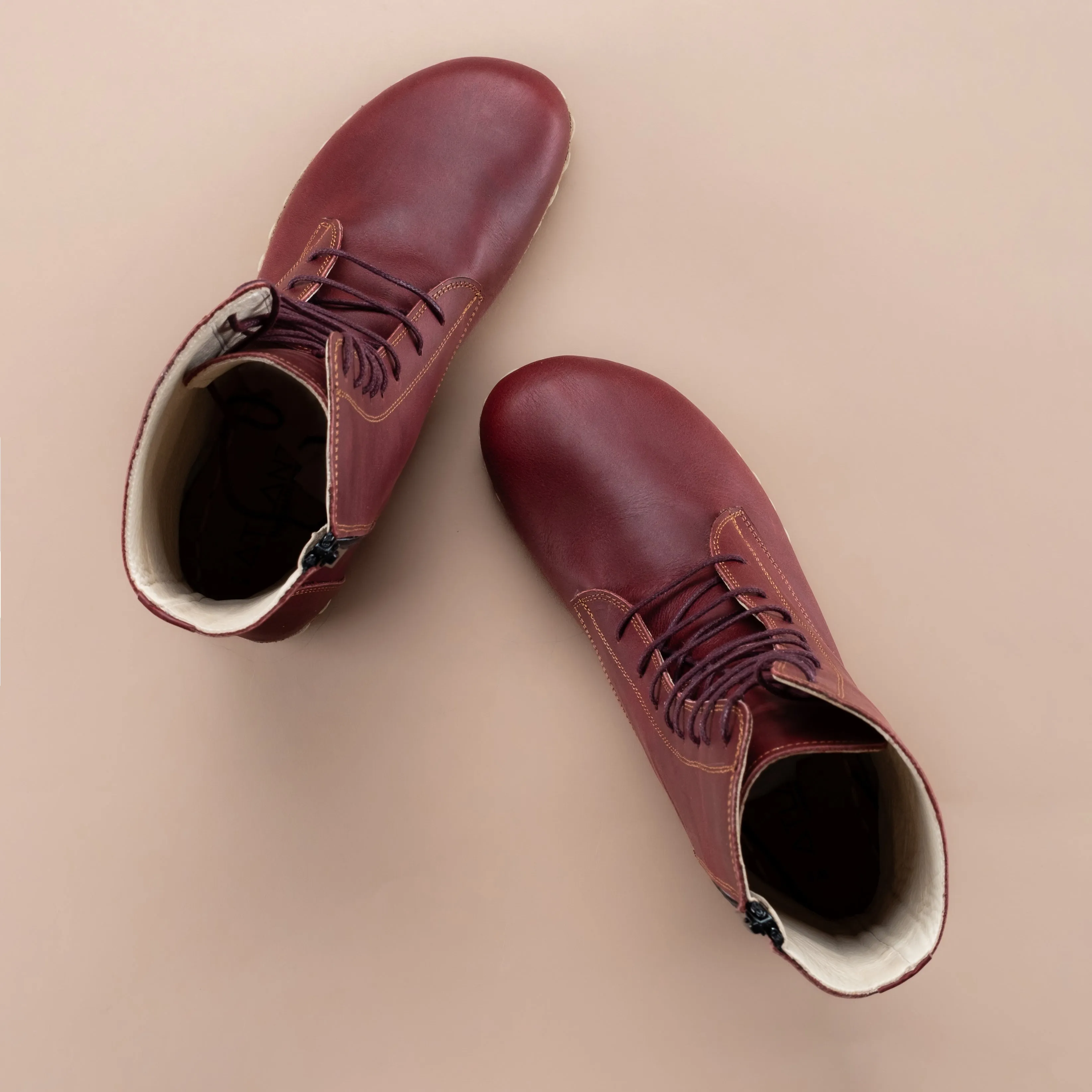 Men's Burgundy Barefoot High Ankle Boots