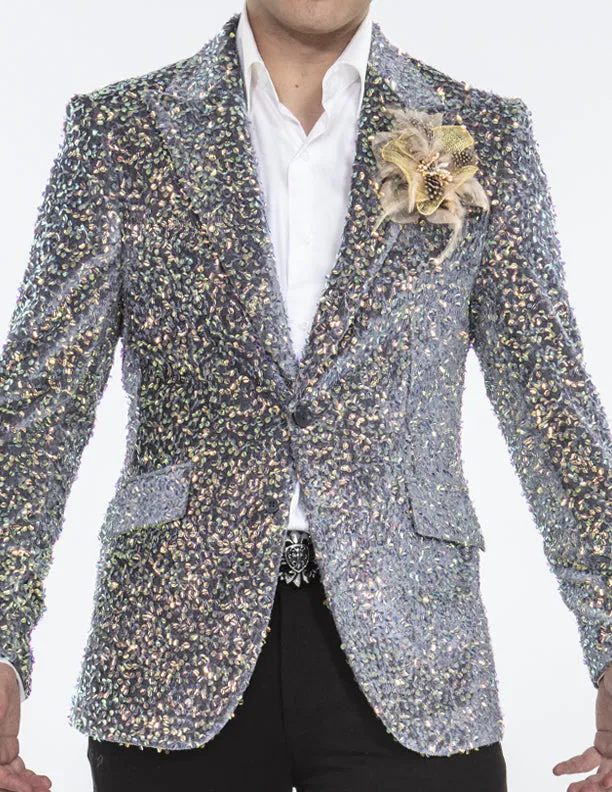 mens sequin blazer gray