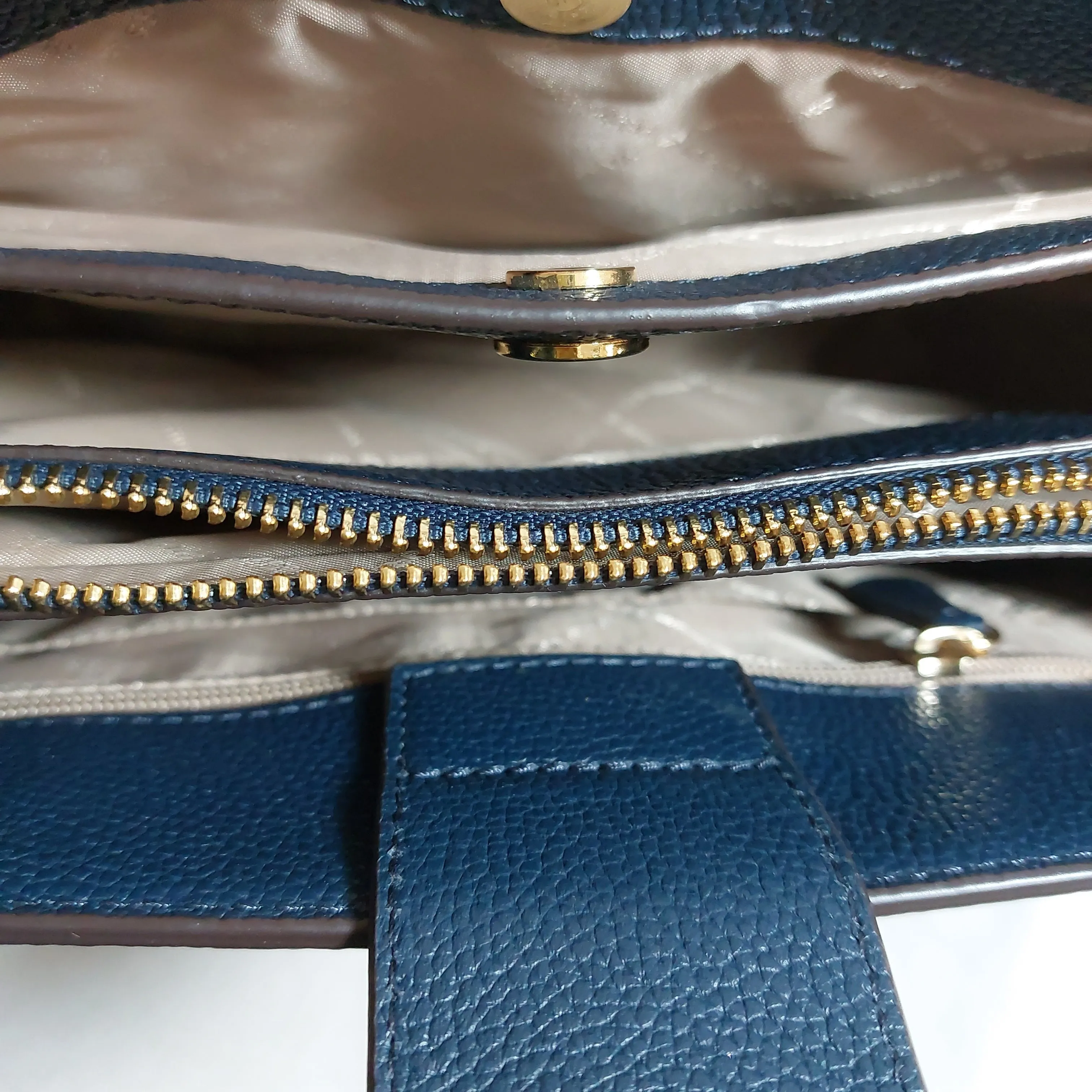 Michael Kors Navy And White Leather Satchel | Gently Used |