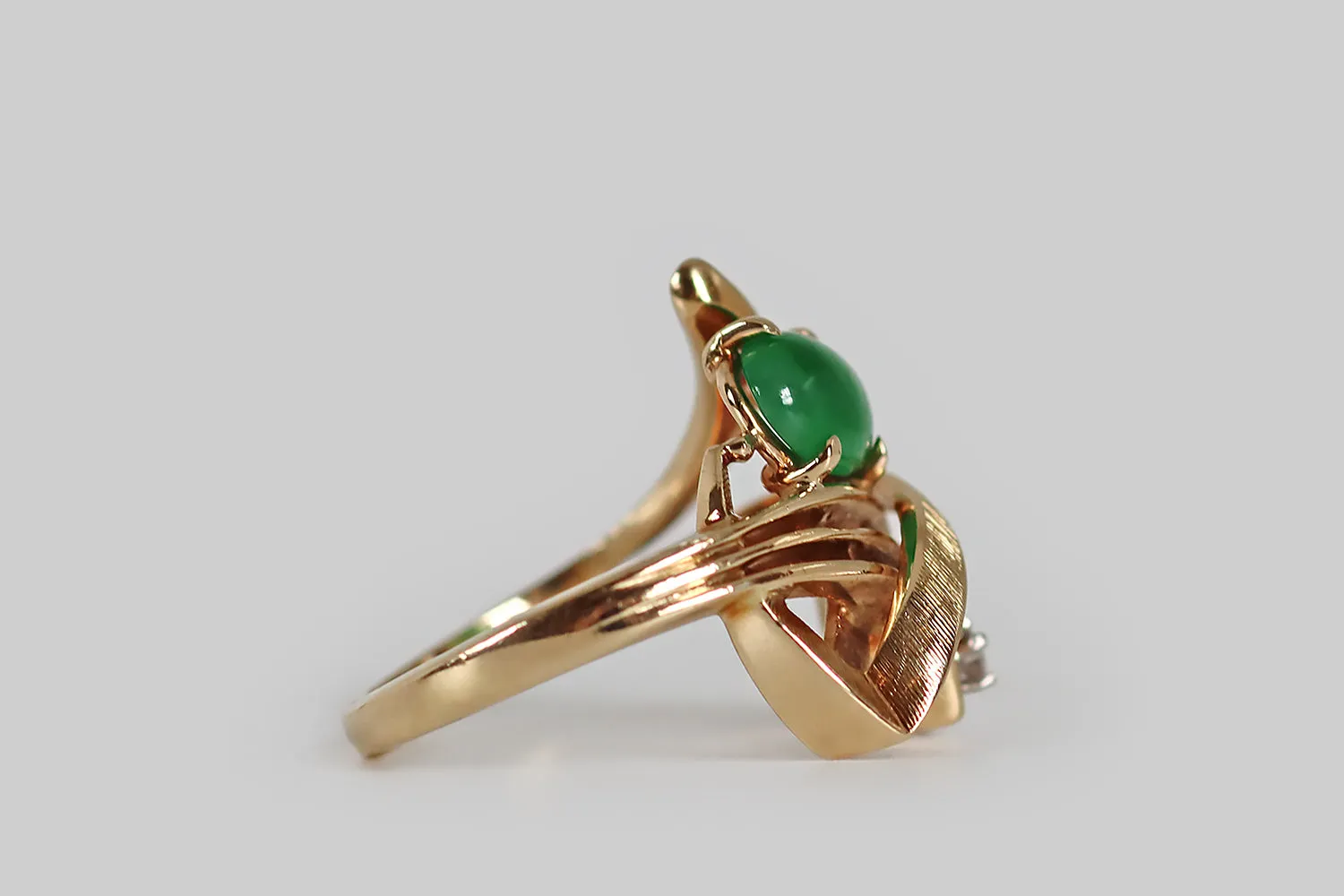 Mid Century Jade & Diamond Intersections Ring