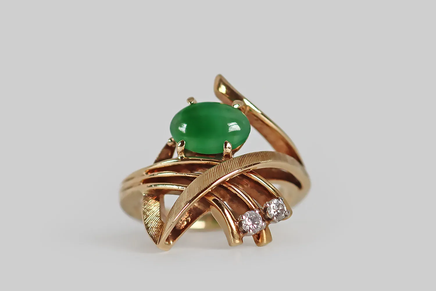 Mid Century Jade & Diamond Intersections Ring