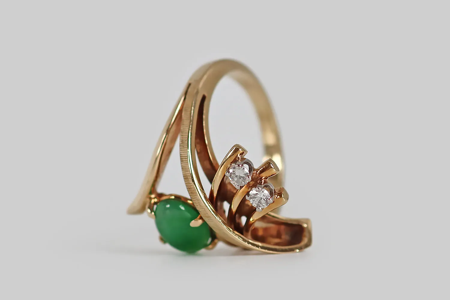 Mid Century Jade & Diamond Intersections Ring