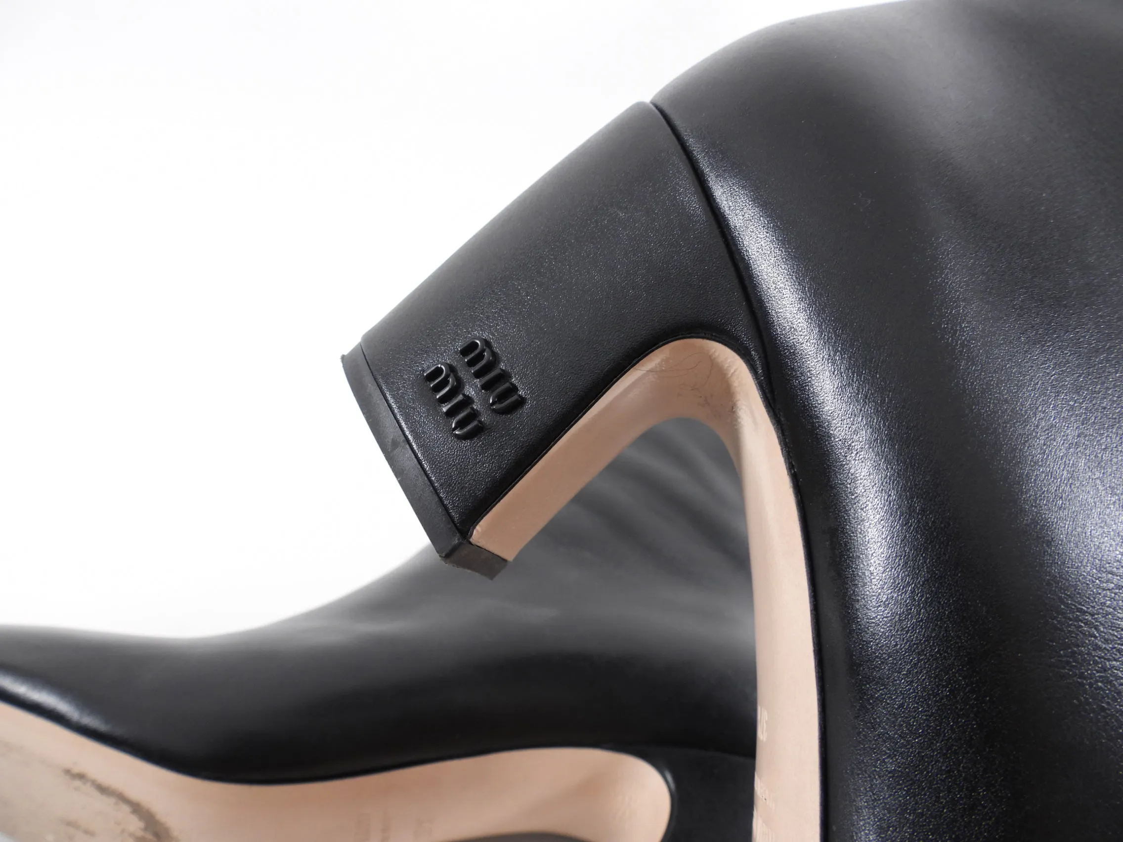 Miu Miu Black Block Heel Leather Ankle Boot - 37