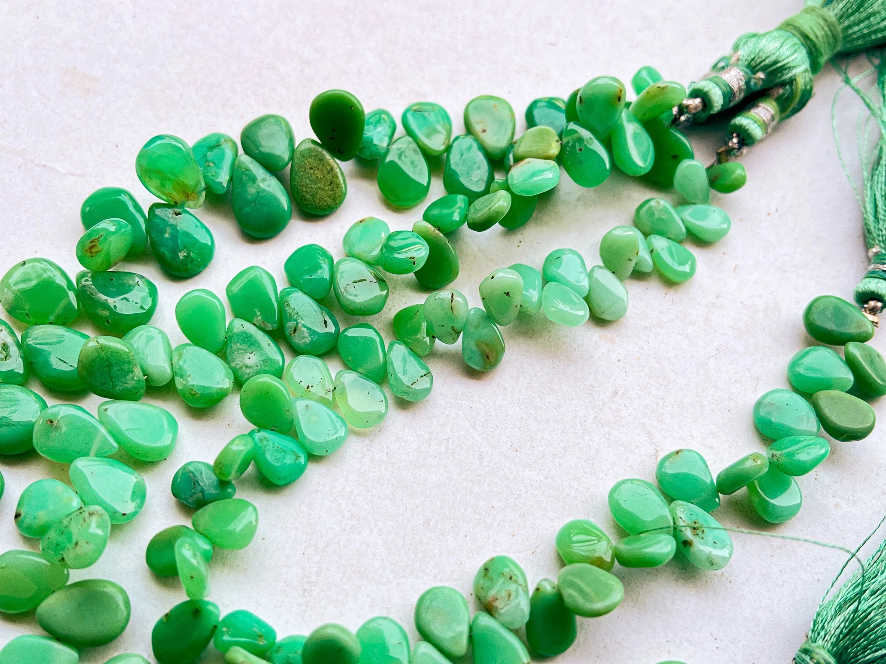 Natural Chrysoprase Smooth Pear Shape Briolette Beads, 8 Inch