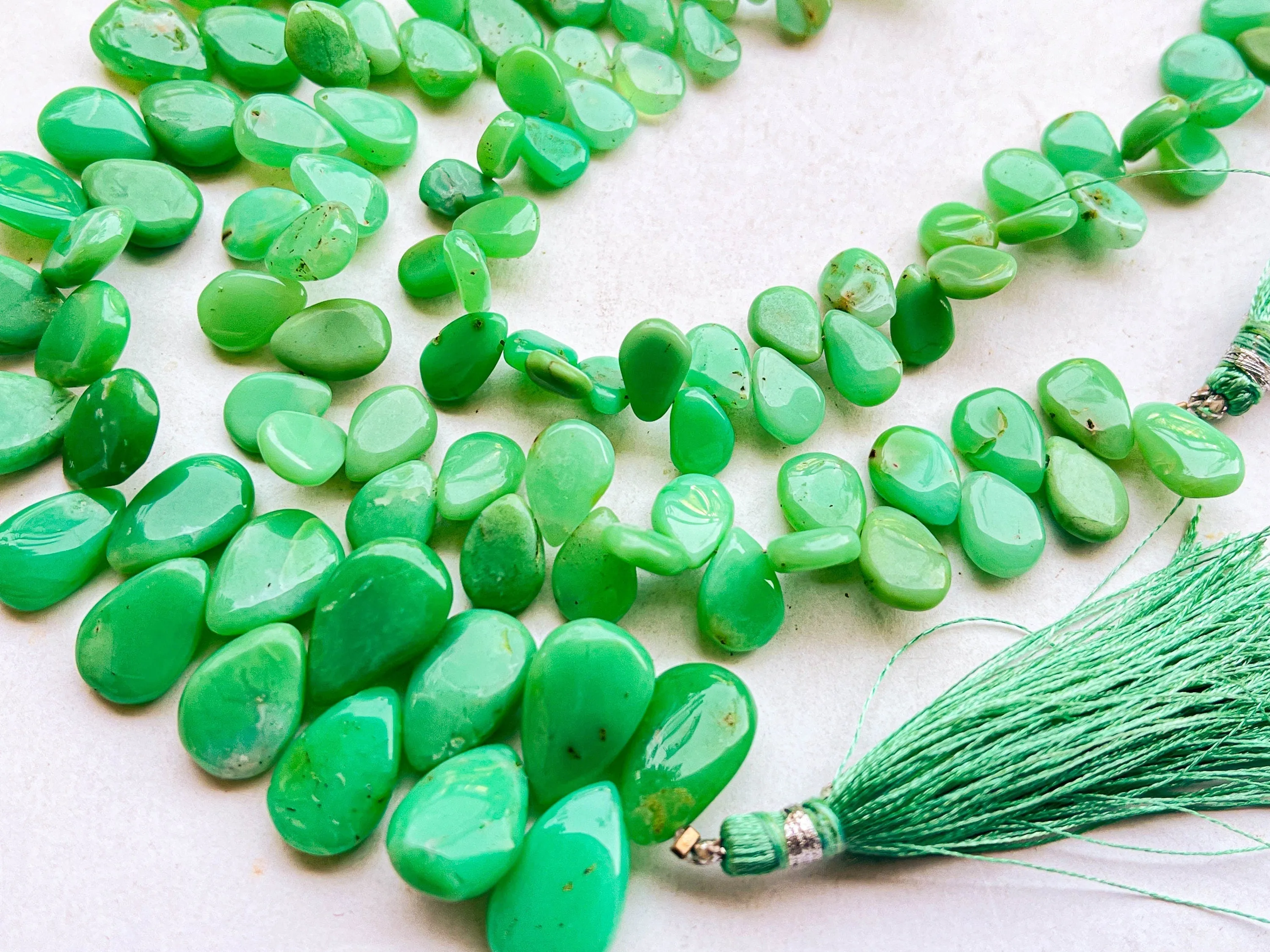 Natural Chrysoprase Smooth Pear Shape Briolette Beads, 8 Inch