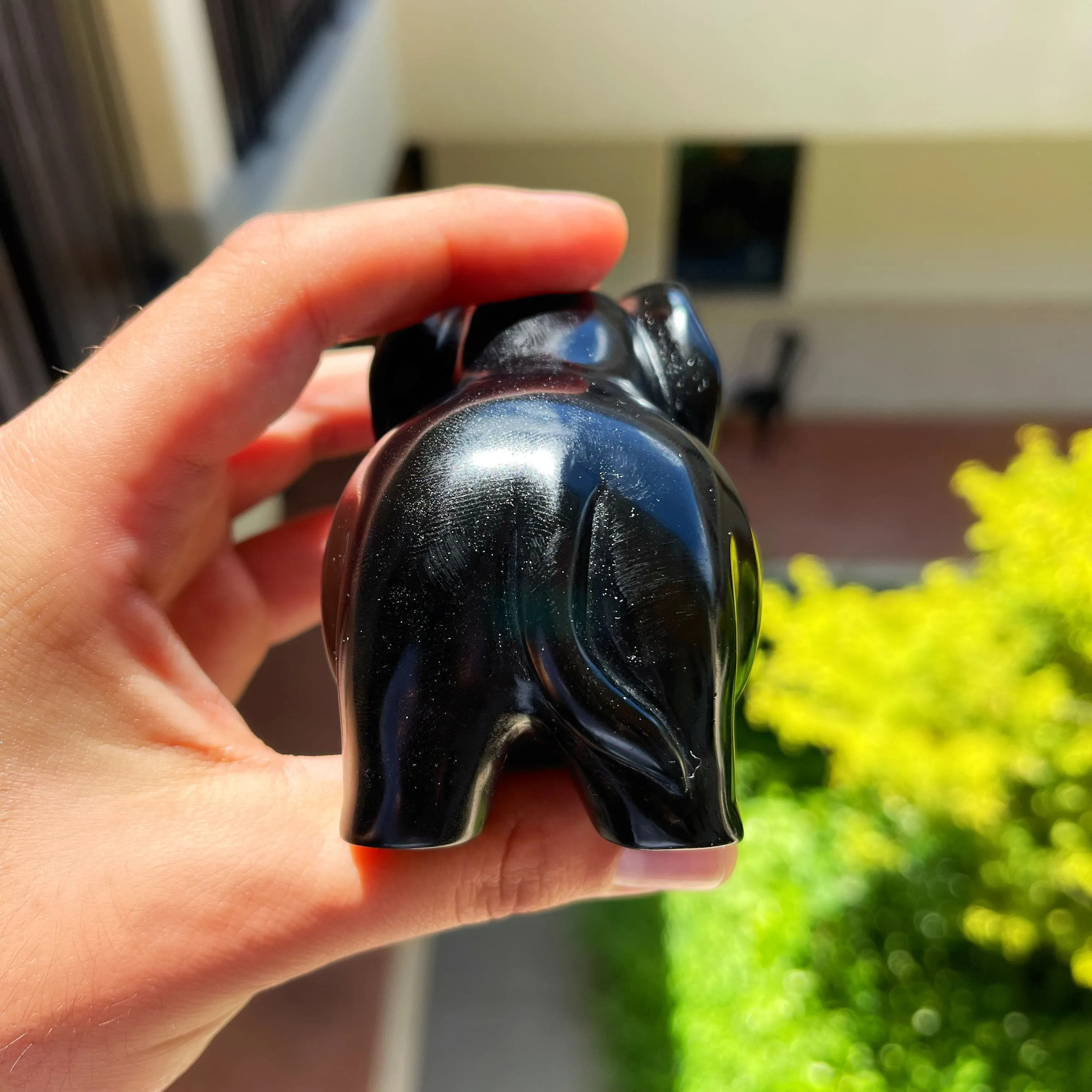 Obsidian Large Elephant Carving