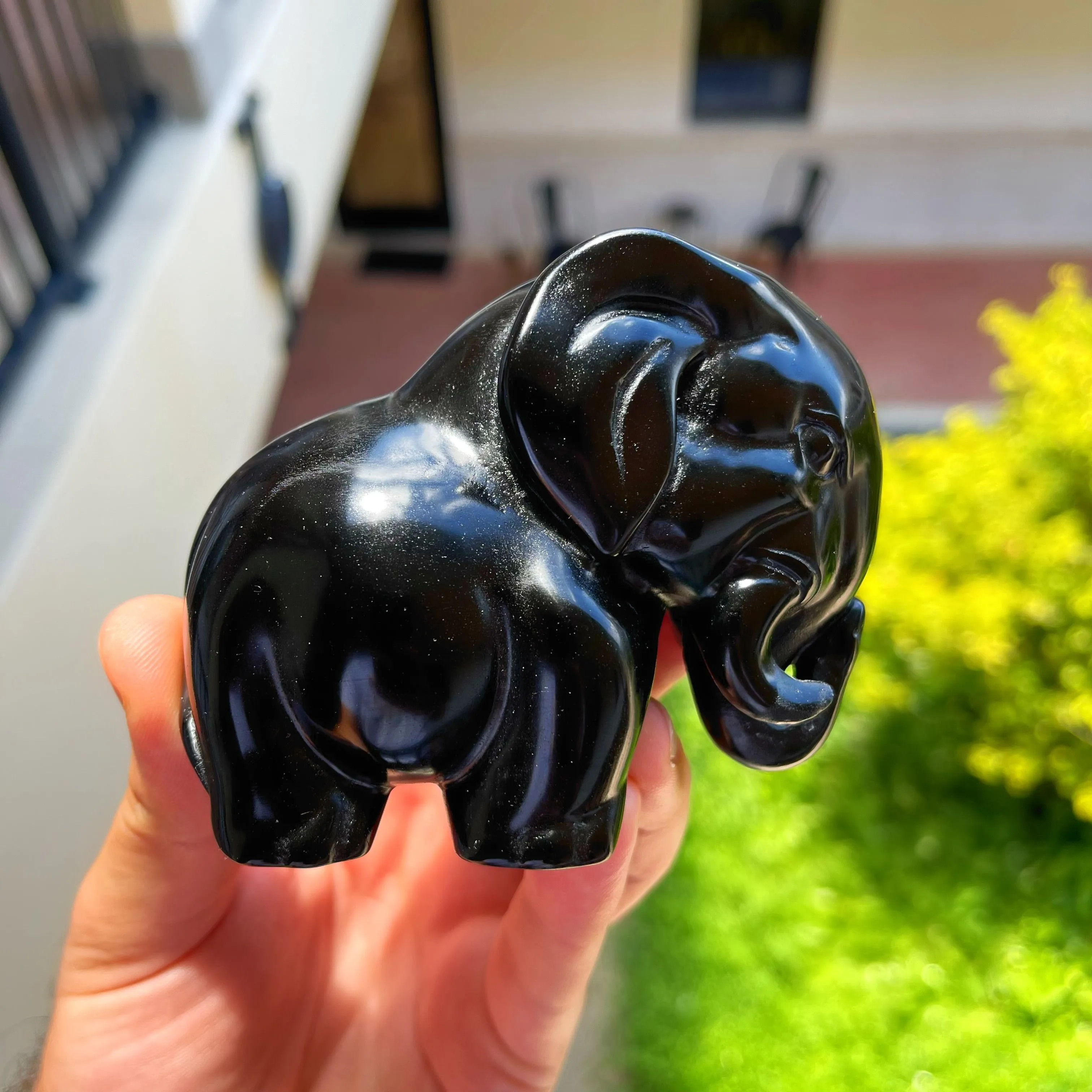 Obsidian Large Elephant Carving