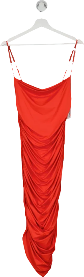 Oh Polly Best Behaviour Ruched Bodycon Midi Dress In Red UK 10