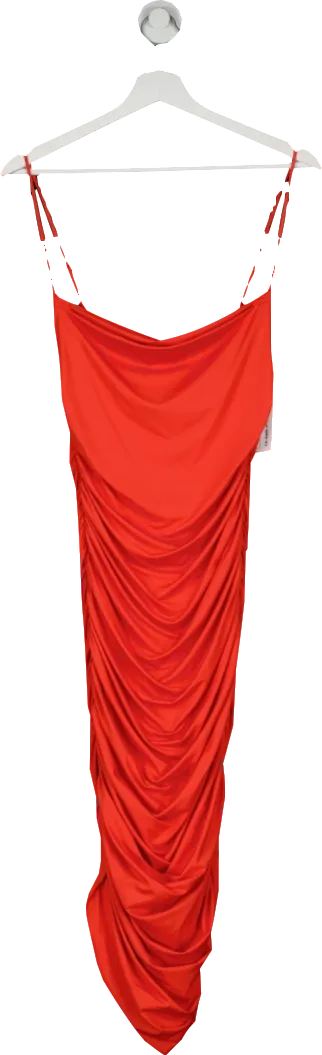 Oh Polly Best Behaviour Ruched Bodycon Midi Dress In Red UK 10