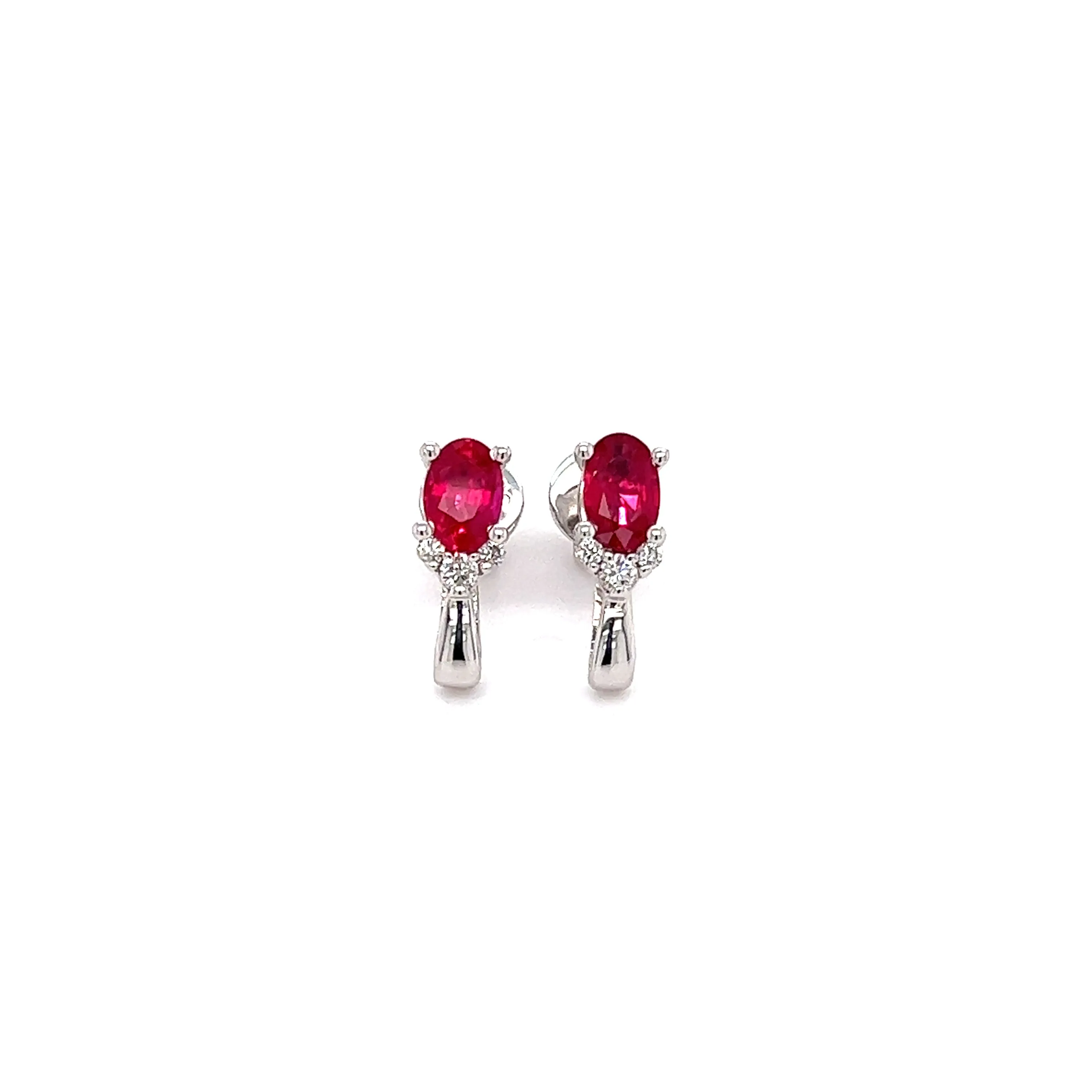 Oval Ruby Stud Earrings with Accent Diamonds in 14K White Gold