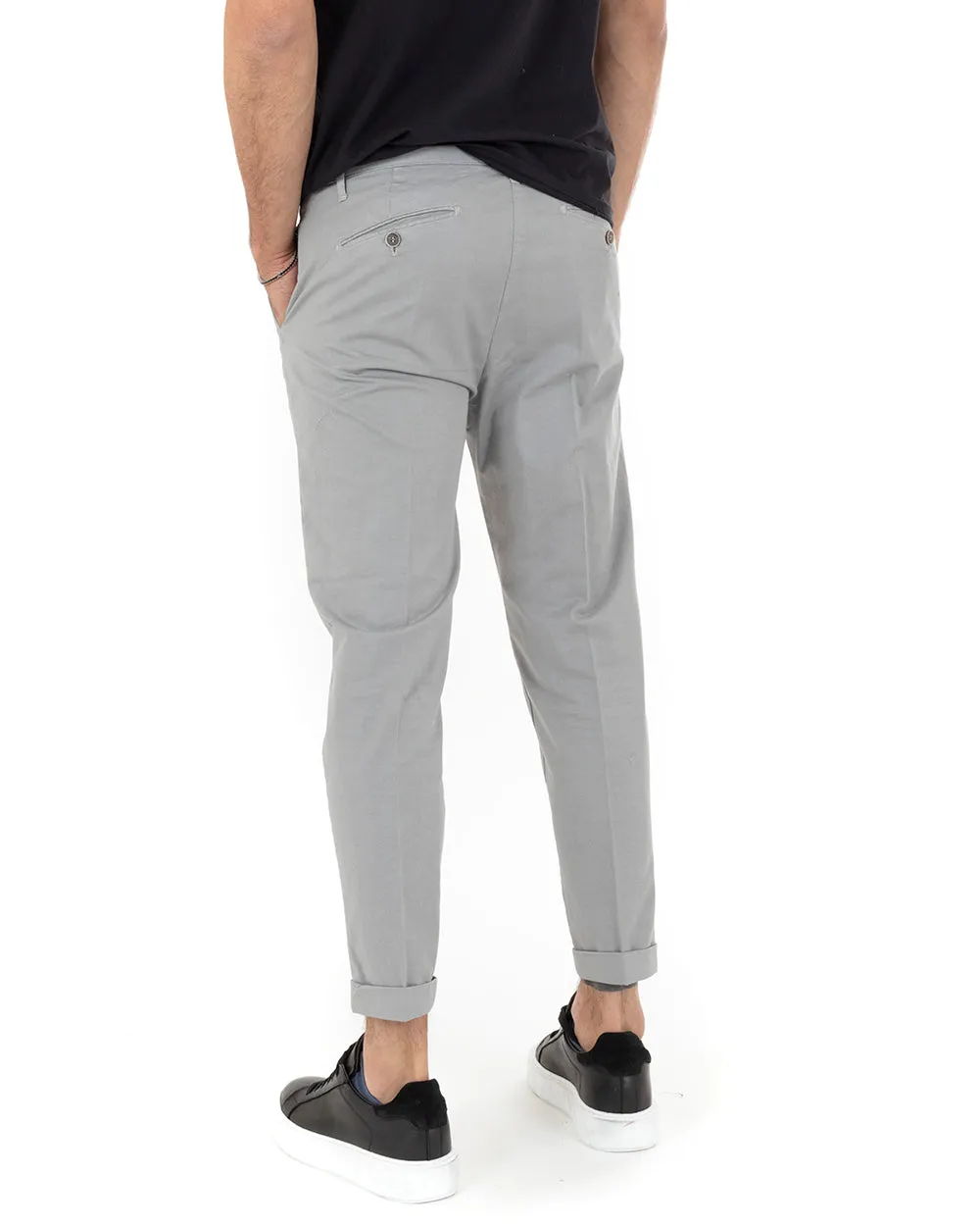 Pantaloni Uomo Cotone Tasca America Chinos Capri Sartoriale Slim Fit Casual Grigio Chiaro GIOSAL-P5694A