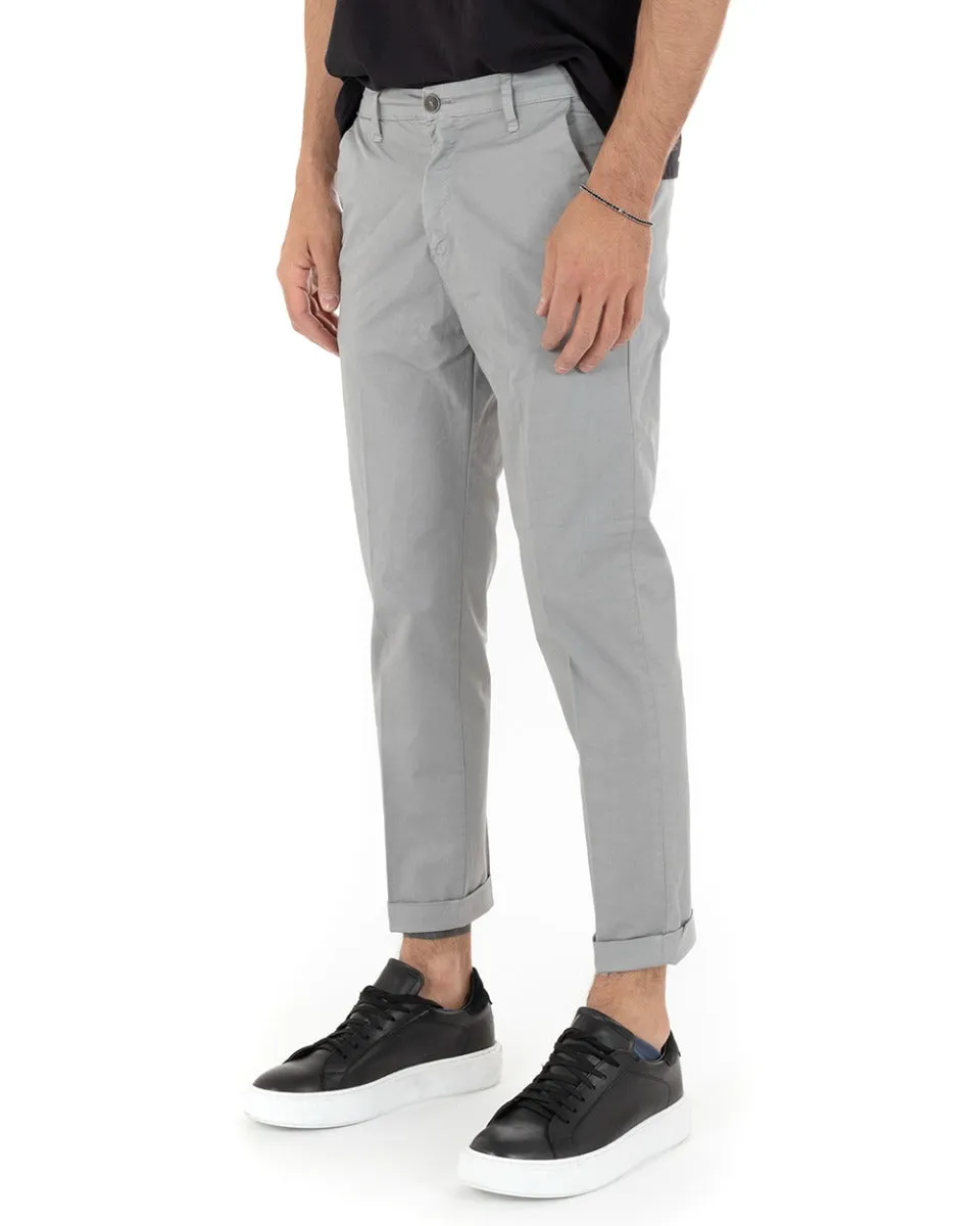 Pantaloni Uomo Cotone Tasca America Chinos Capri Sartoriale Slim Fit Casual Grigio Chiaro GIOSAL-P5694A