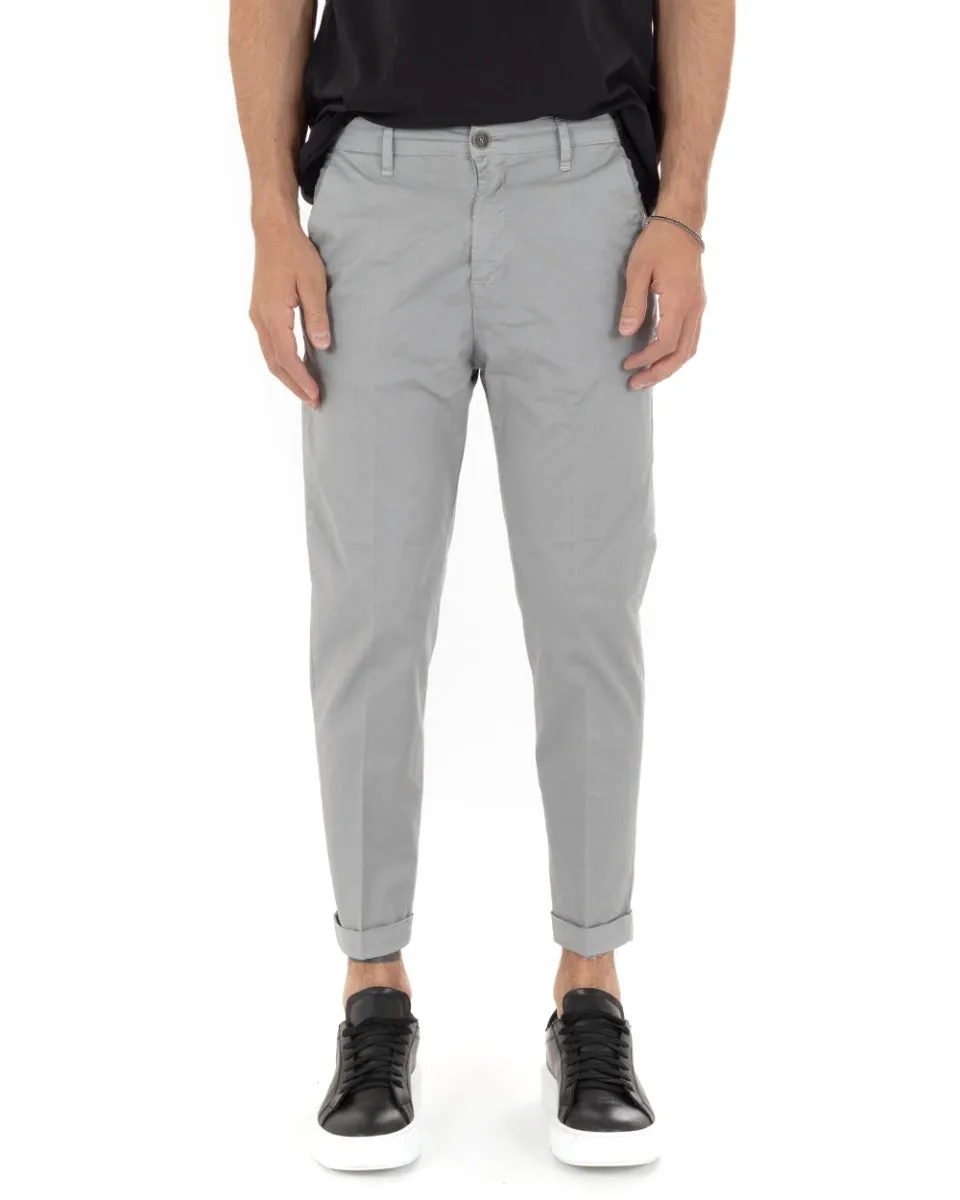 Pantaloni Uomo Cotone Tasca America Chinos Capri Sartoriale Slim Fit Casual Grigio Chiaro GIOSAL-P5694A