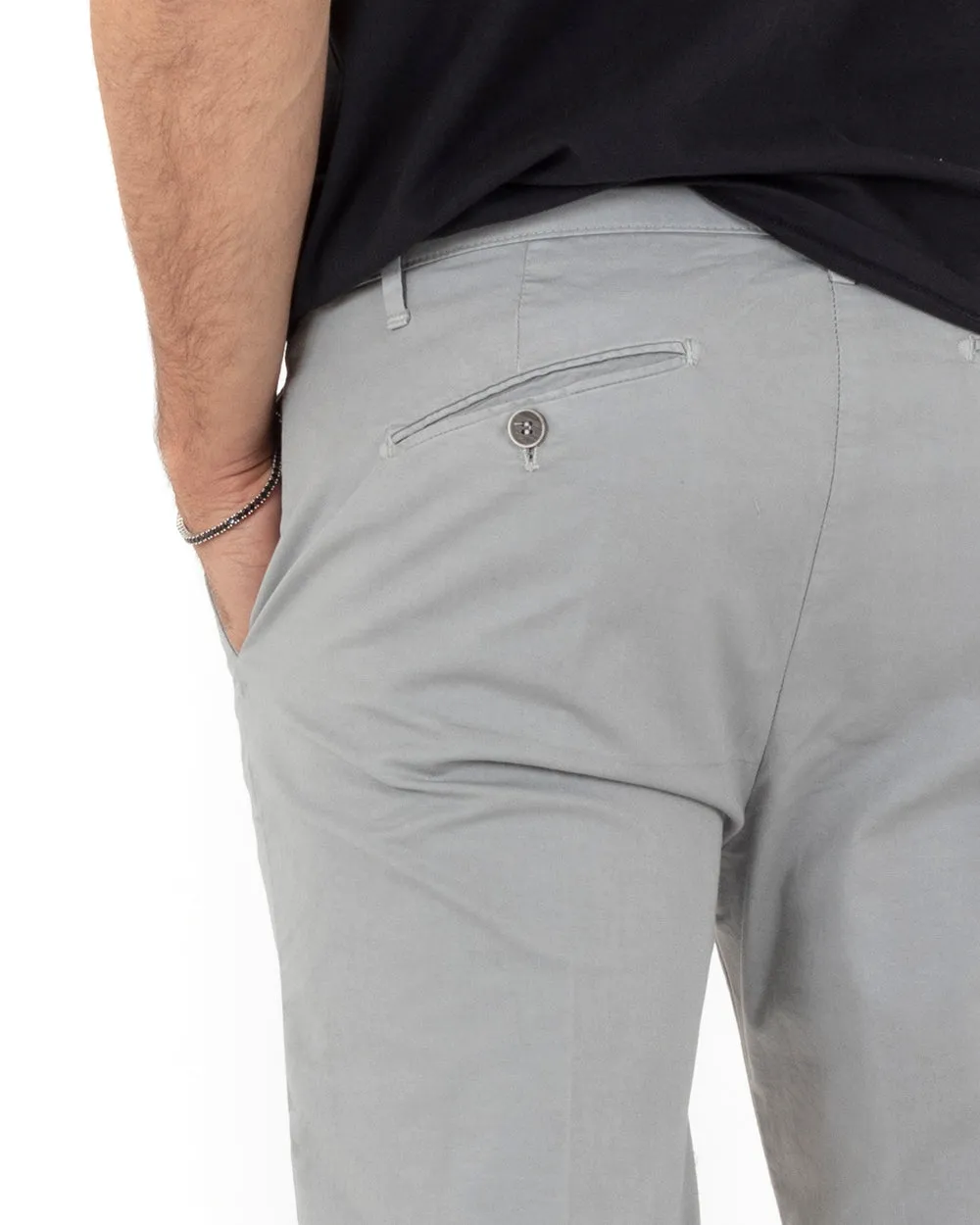 Pantaloni Uomo Cotone Tasca America Chinos Capri Sartoriale Slim Fit Casual Grigio Chiaro GIOSAL-P5694A