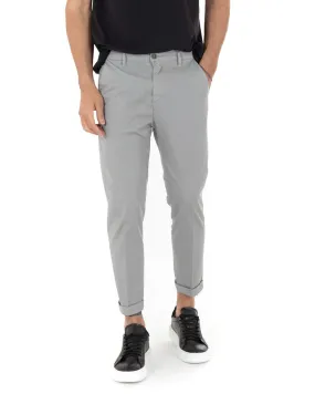 Pantaloni Uomo Cotone Tasca America Chinos Capri Sartoriale Slim Fit Casual Grigio Chiaro GIOSAL-P5694A