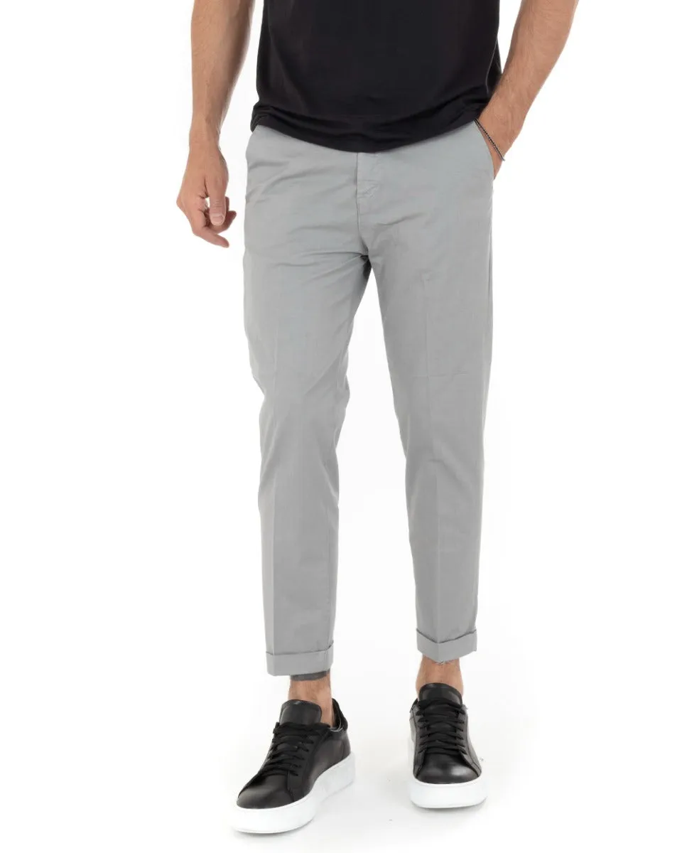 Pantaloni Uomo Cotone Tasca America Chinos Capri Sartoriale Slim Fit Casual Grigio Chiaro GIOSAL-P5694A