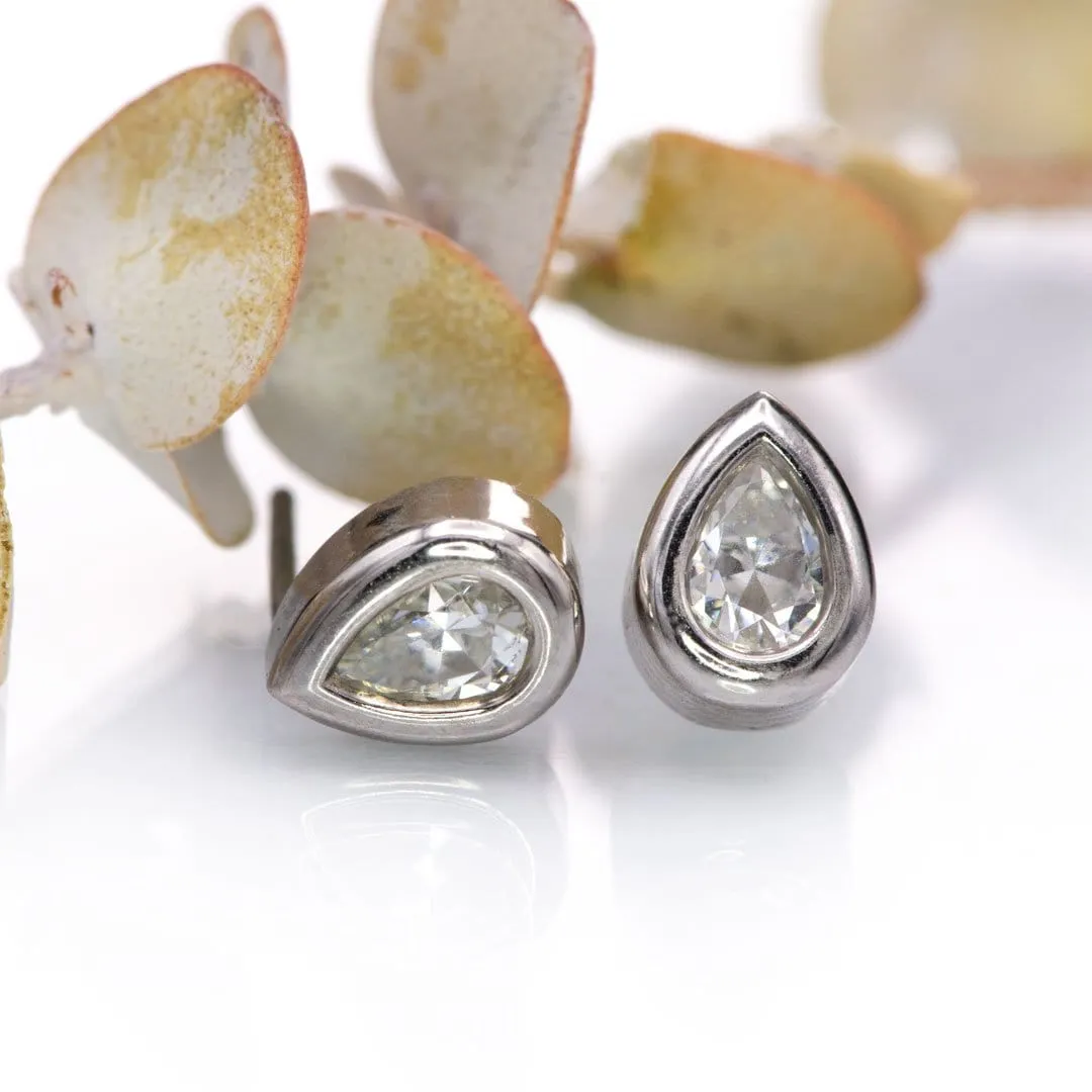 Pear Moissanite Bezel Stud Earrings