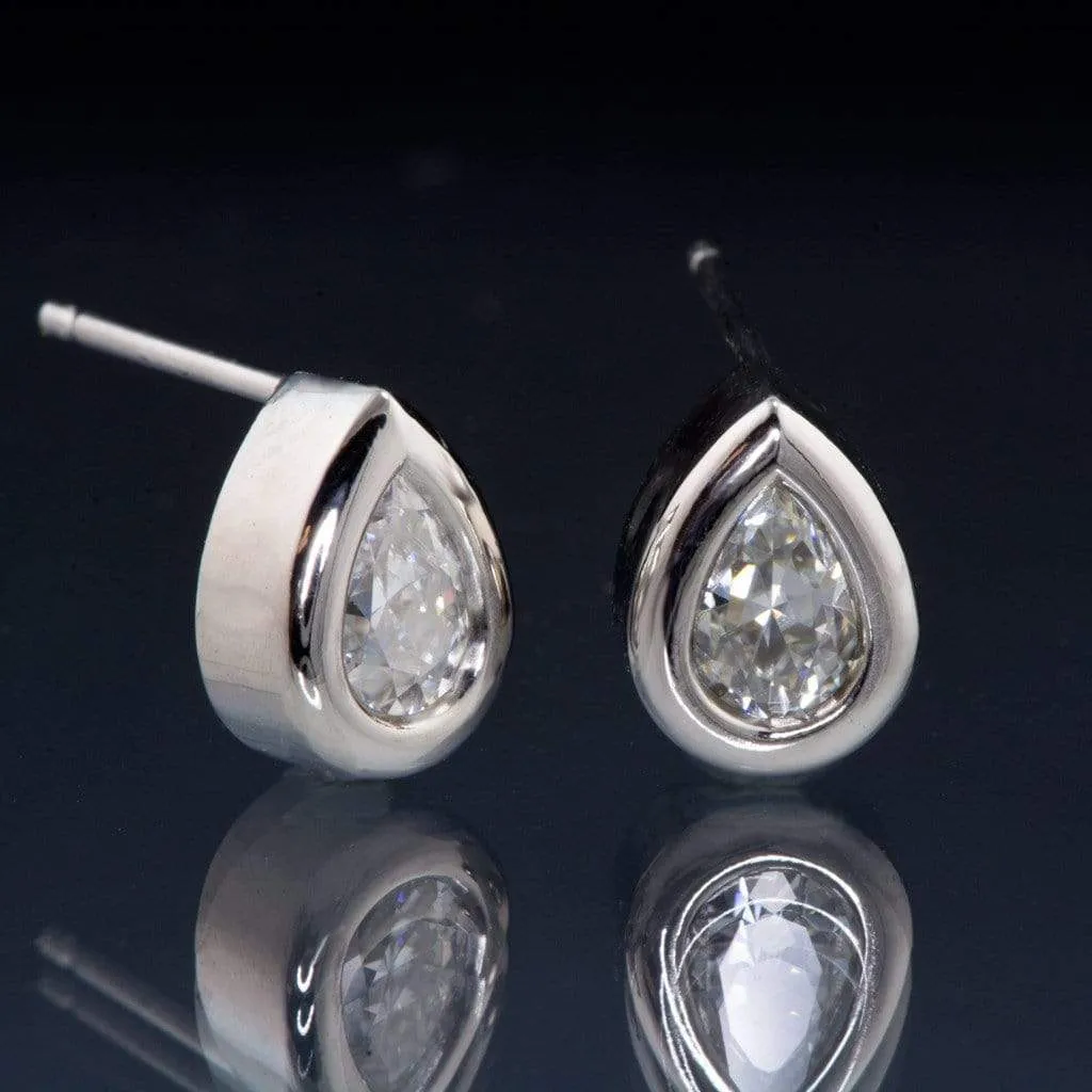 Pear Moissanite Bezel Stud Earrings