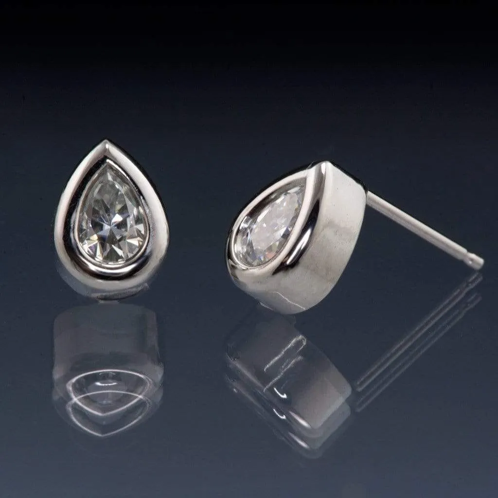 Pear Moissanite Bezel Stud Earrings