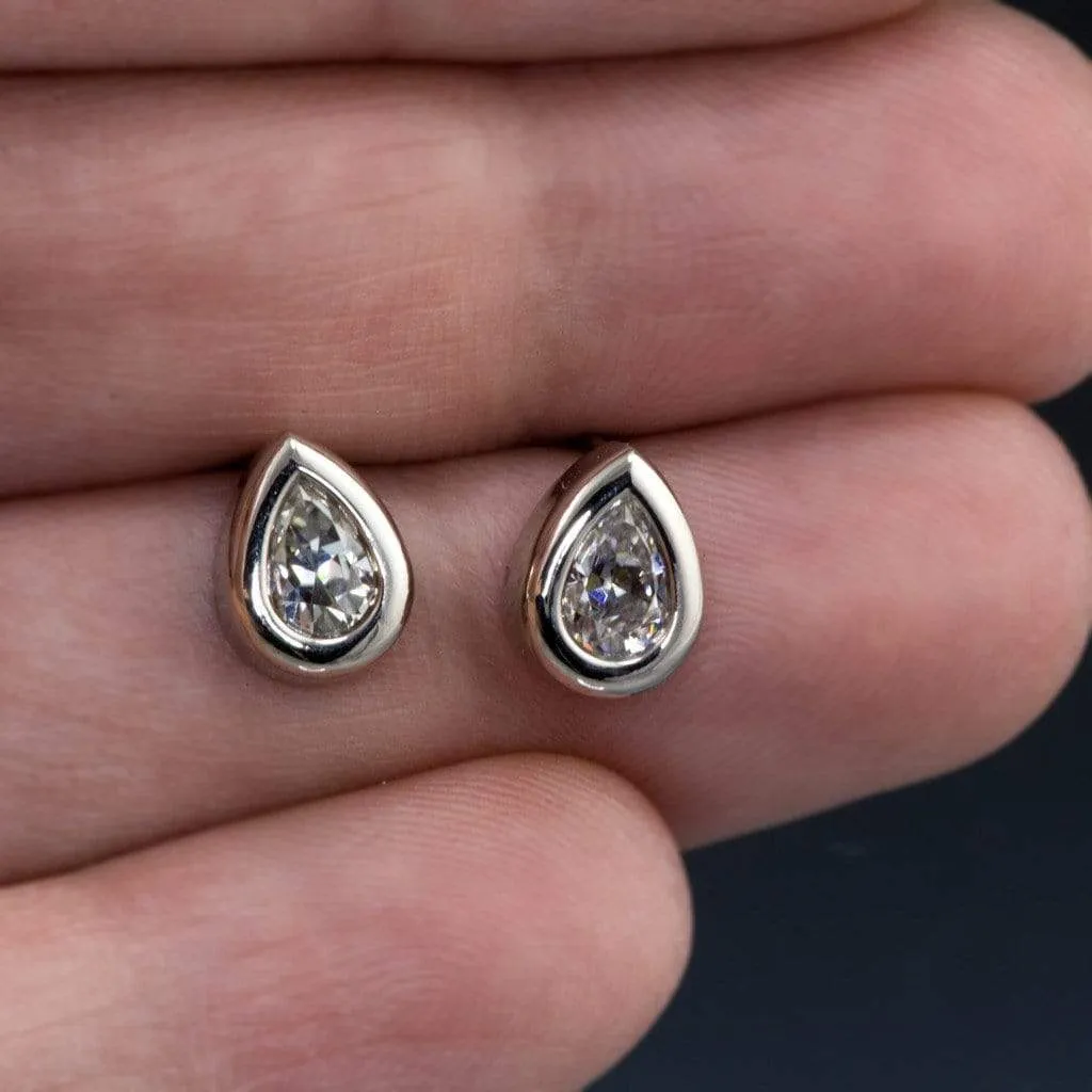 Pear Moissanite Bezel Stud Earrings