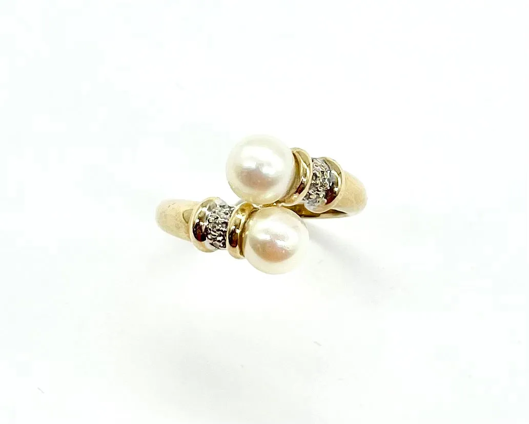 Pearl and Diamond Bypass Ring