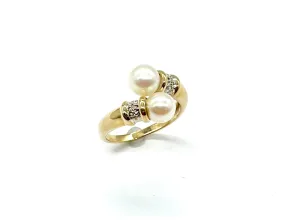 Pearl and Diamond Bypass Ring