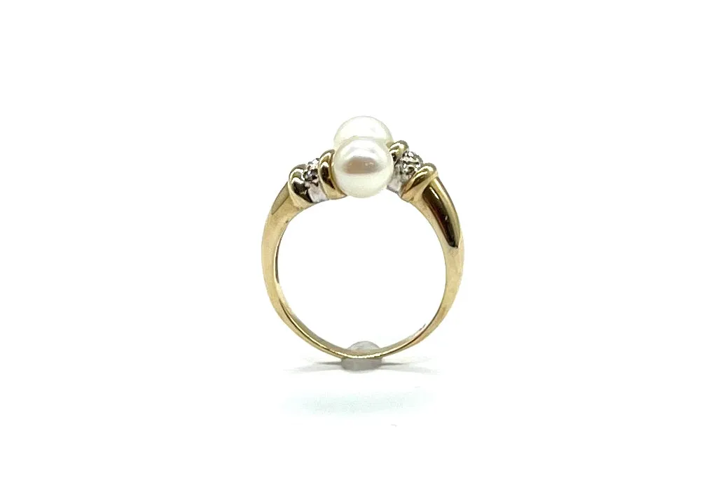 Pearl and Diamond Bypass Ring