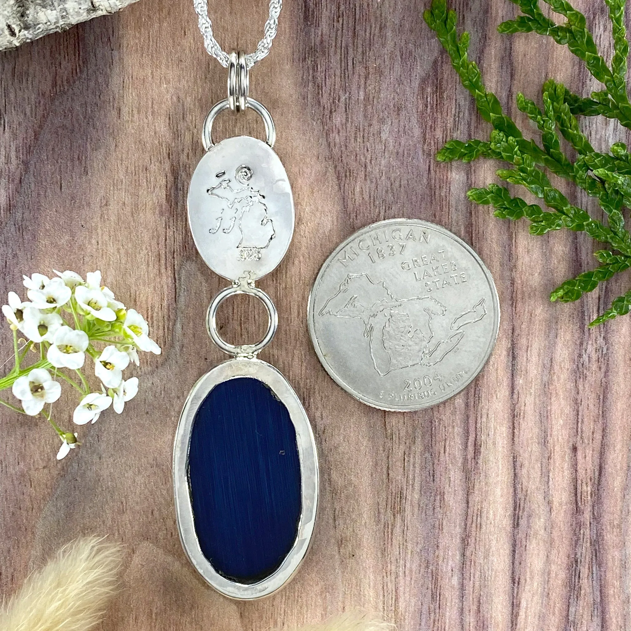 Petoskey Stone and Fiber Optic Glass Pendant Necklace